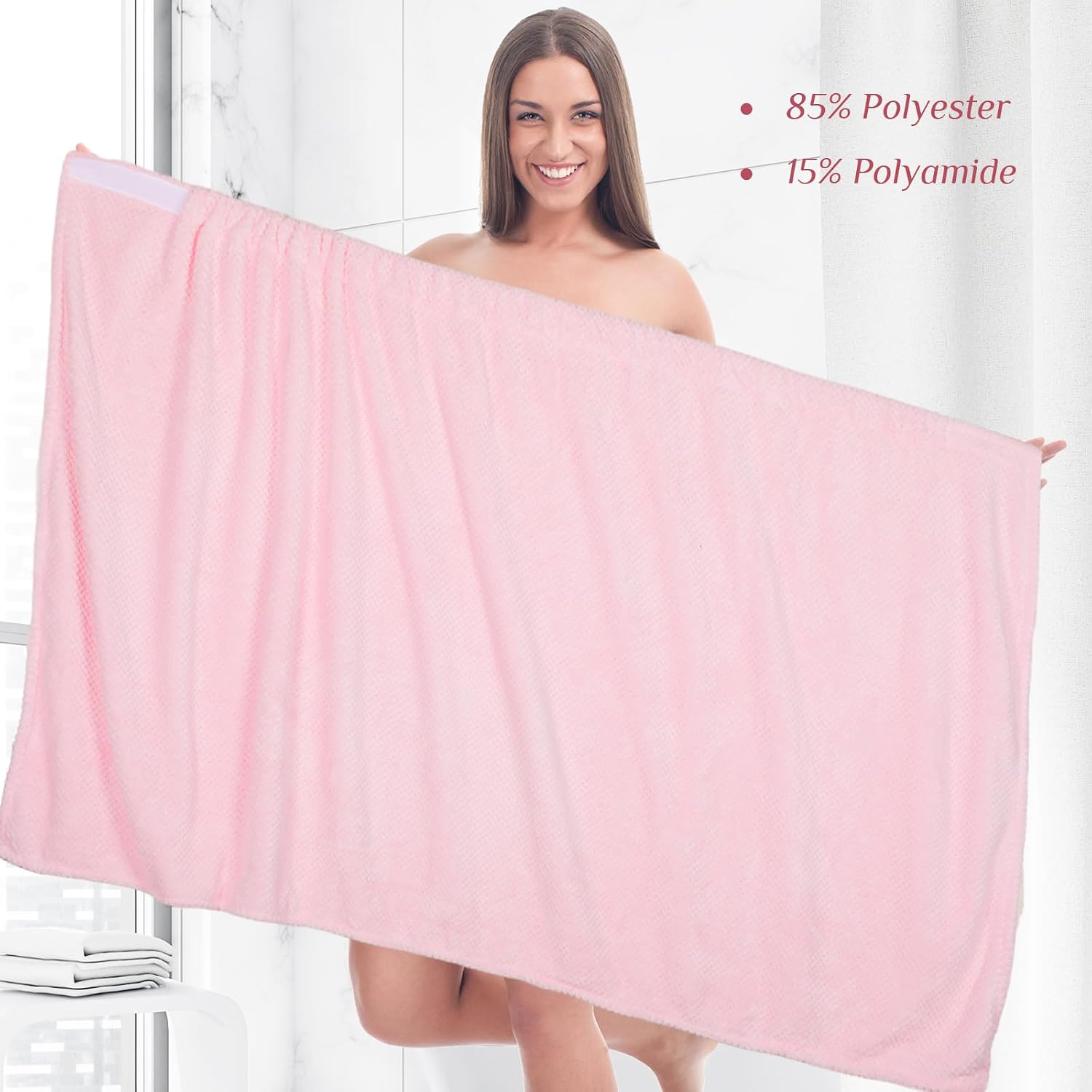 Tigeen 8 Pcs Spa Wraps for Women,Towel Wrap Waffle Spa Robe with Adjustable Closure Elastic Lightweight for Bath Shower(Pink,Medium)