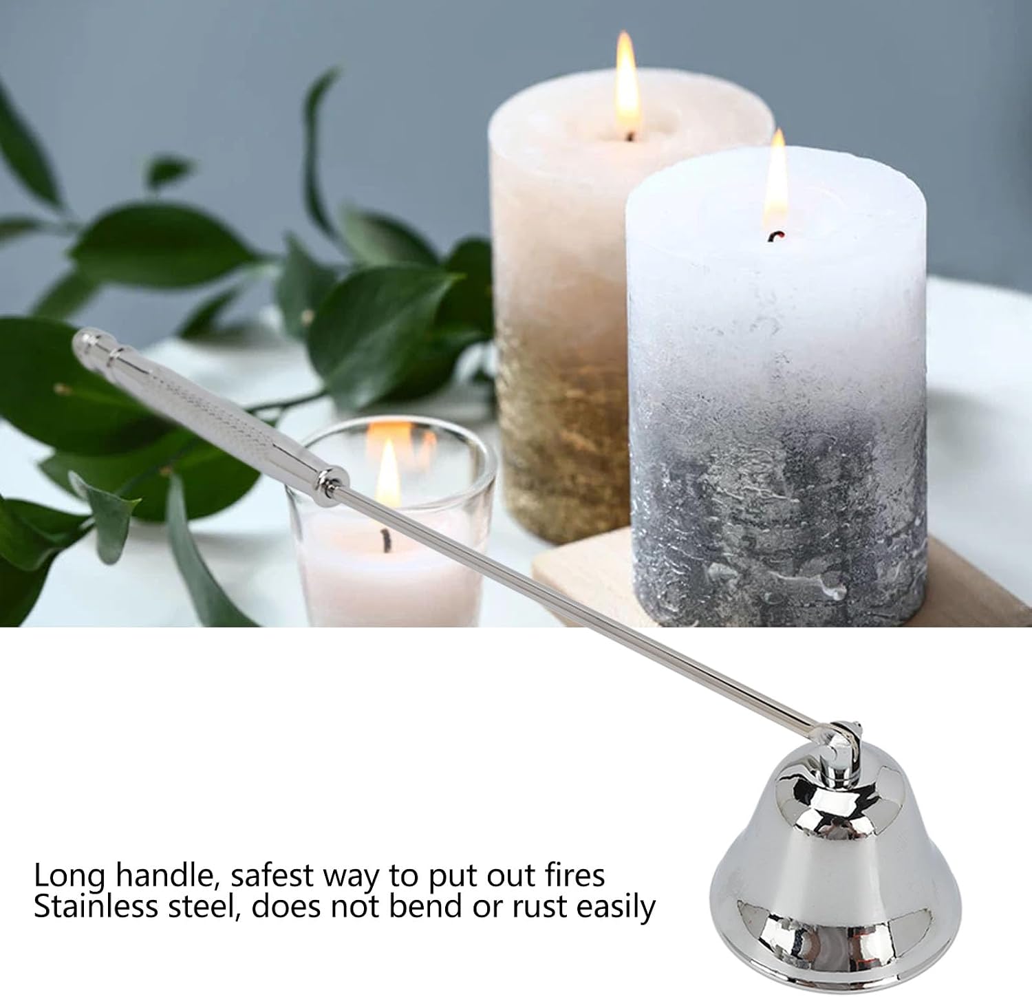 Candle Care, Candle Wick Trimmer and Snuffer Set Vintage Stainless Steel Candle Wick Snuffer with Long Handle for Putting Out Candle Flame Safely for Smokeless Extinguishing (Silver)