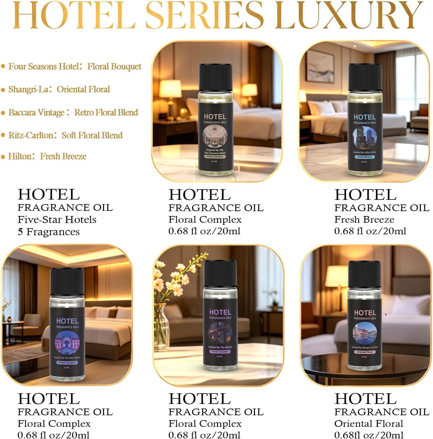 Waterless Scent Diffuser Kit，Included 5 * 20ml Hotel Scent Oils,7-Color LED Night Light, 160ml Large Capacity, Covers 1500 Square feet, Suitable for Homes, Offices, Hotels, and spas. (XL)
