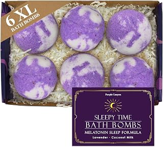 Purple Canyon Bath to Bed Natural Bath Bombs | Calming and Relaxing Sleep Support with Melatonin | Lavender and Coconut Milk Scented Handmade Bath Bombs Set