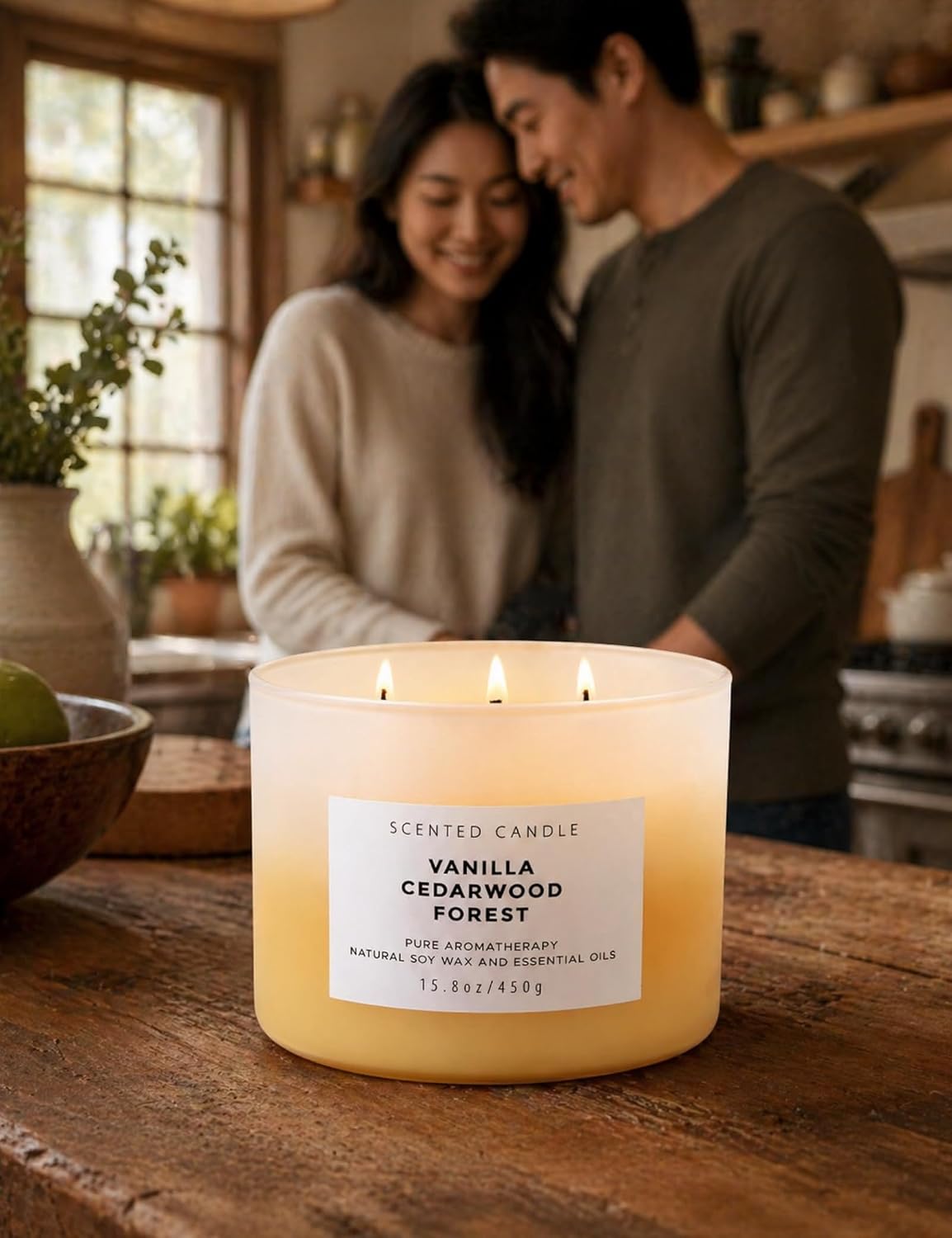 Vanilla Cedarwood Forest Candle | 3-Wick Large Scented Soy Candles 15.8 oz | Aromatherapy Vanilla Candle for Women & Men | Warm Woody Cozy Home Scent | Long Lasting Clean Burn