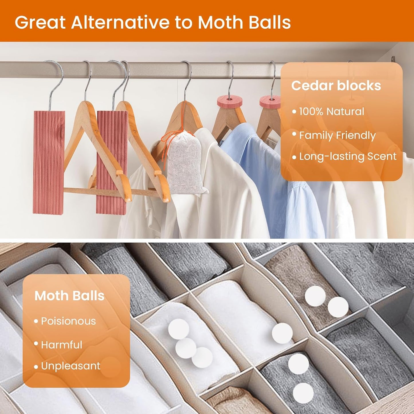 Homode Cedar Blocks for Clothes Storage, Cedar Wood Chips and Balls for Closets and Drawers, Fresh Scented Sachets, 40 Pack