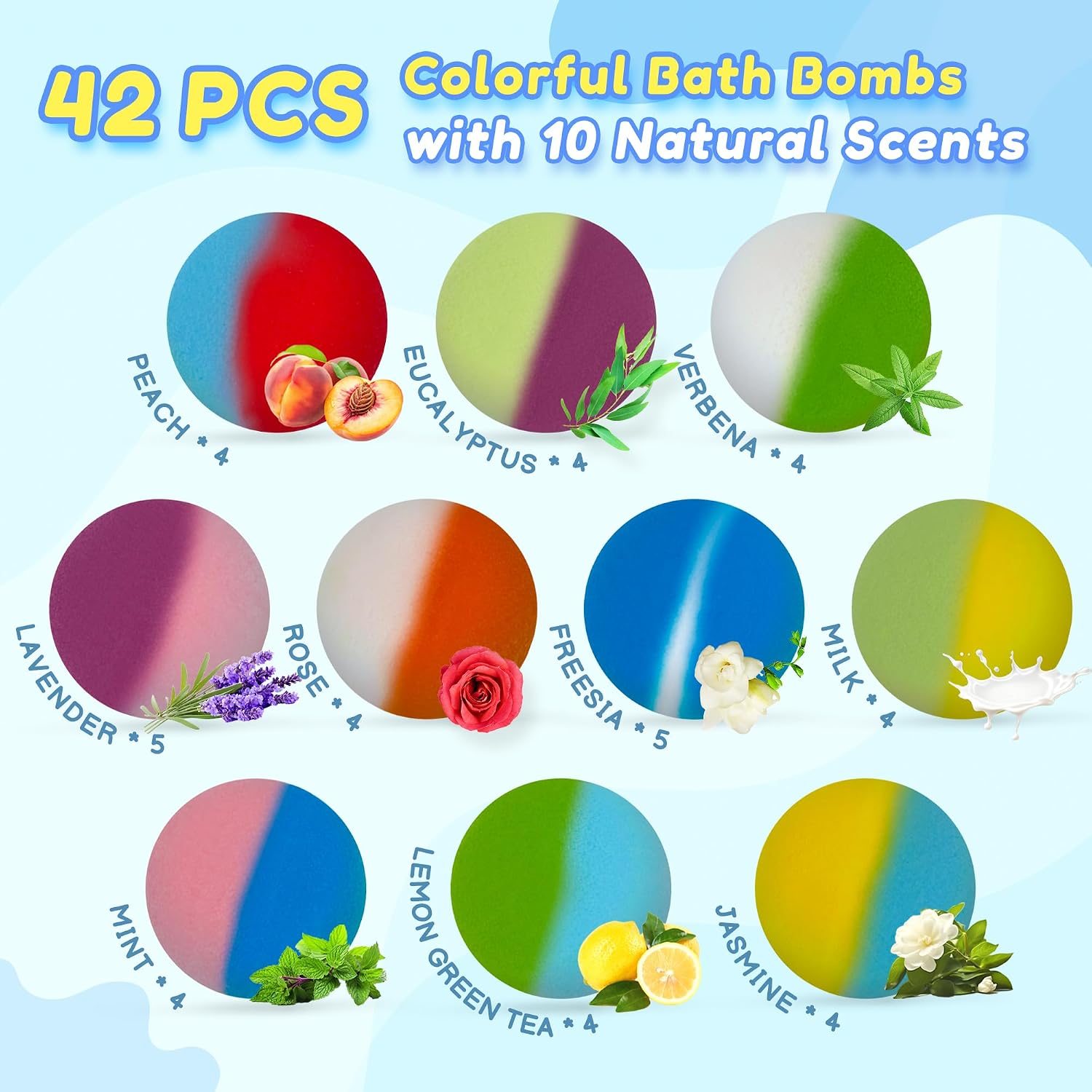 Bath Bombs for Kids with Surprise Toy Inside, 42 Pack Kids Bath Bombs Geft Set with 34 Glow-in-The-Dark Toy & 8 Sea Animal Toy Inside, Organic Bubble Fizzy for Boys and Girls.