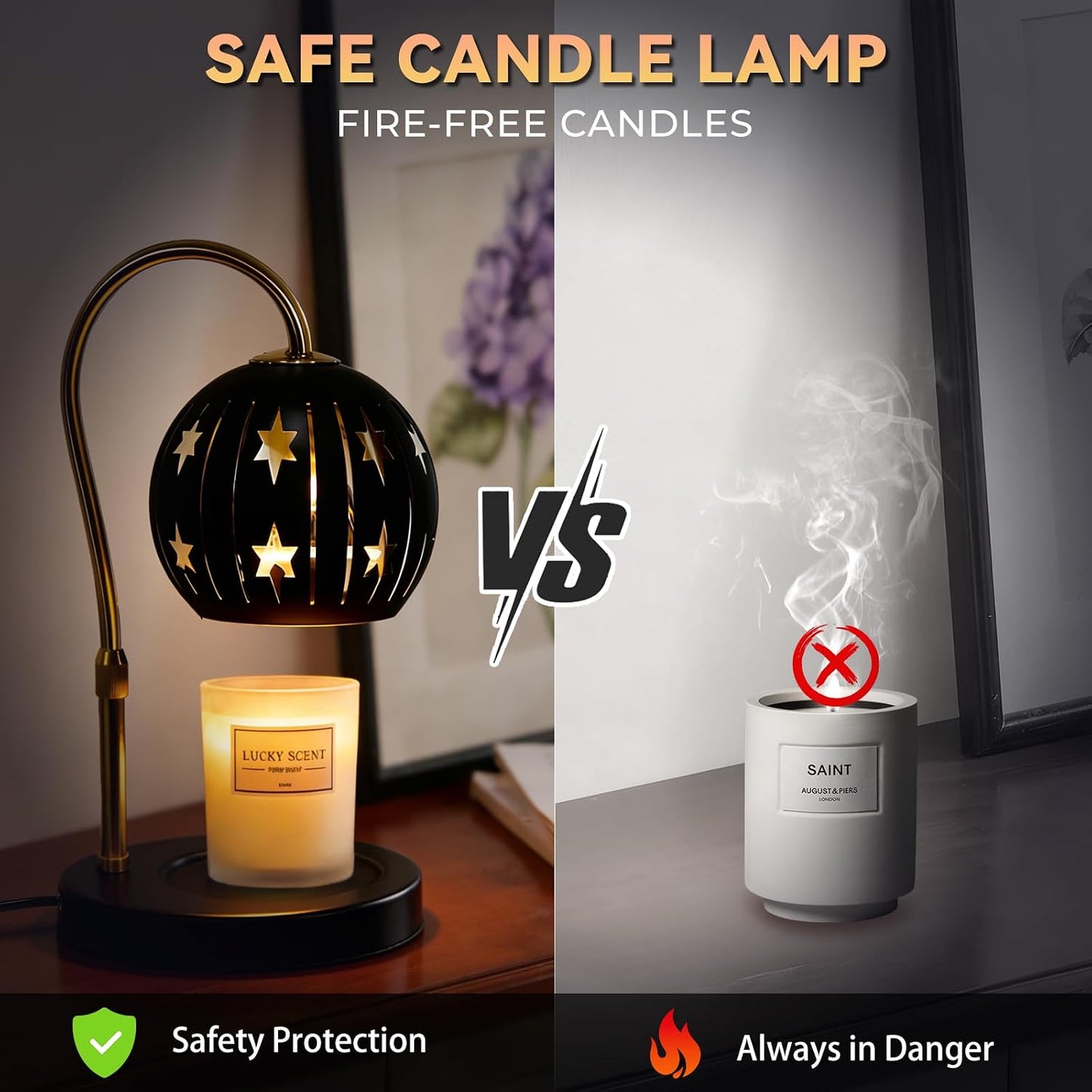 Electric Candle Warmer Lamp with Timer & Dimmer for Bedroom（Candle Not Included, Height Adjustable Candle Warmer with 2 Bulbs, Compatible with Many Sizes Candles, Warming Home Decor Gifts (Star)