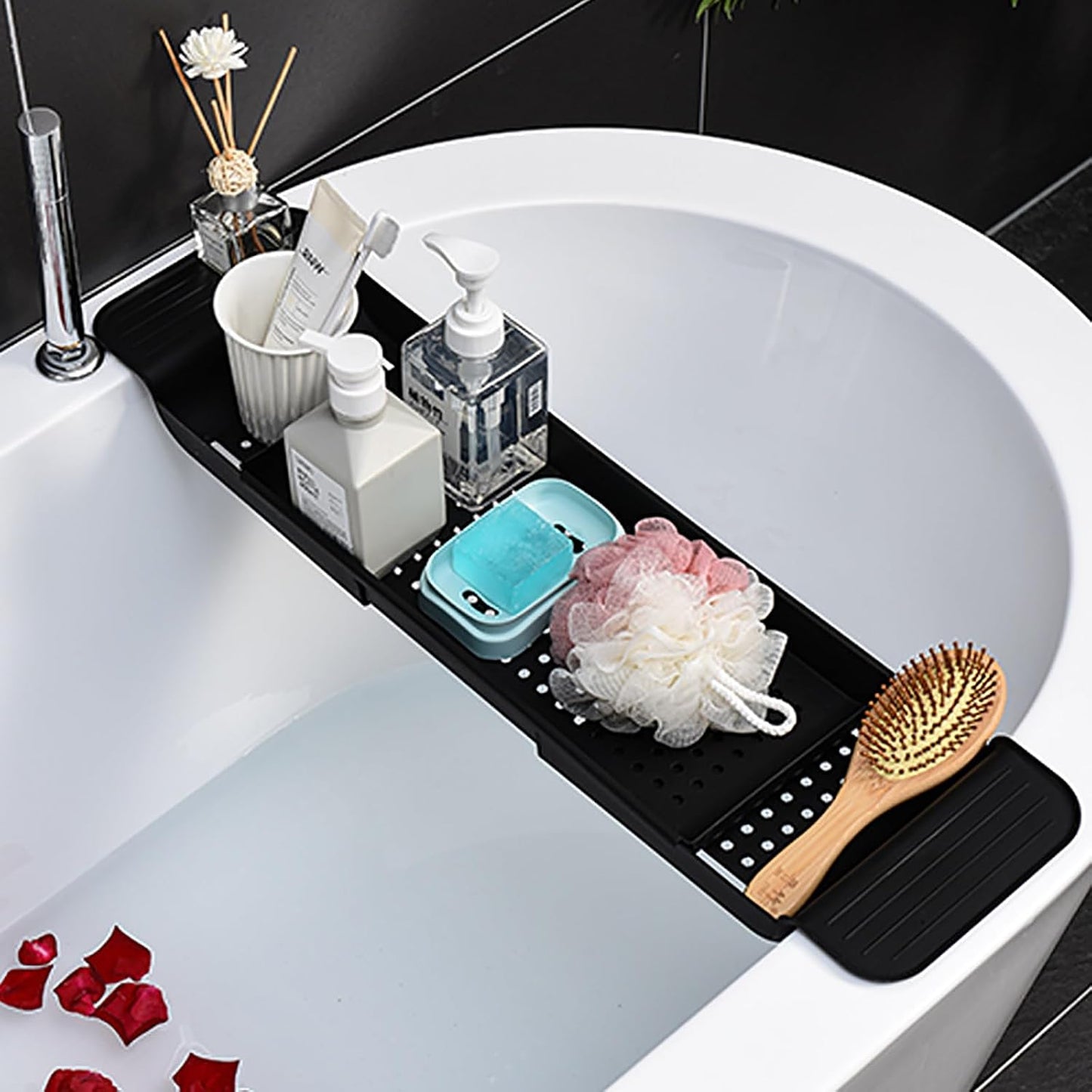 Adjustable Bathtub Caddy Tray, Retractable Bathtub Tray, Premium Bathtub Board, Bathtub Phone Rack Storage Rack, Bathroom Accessories,White