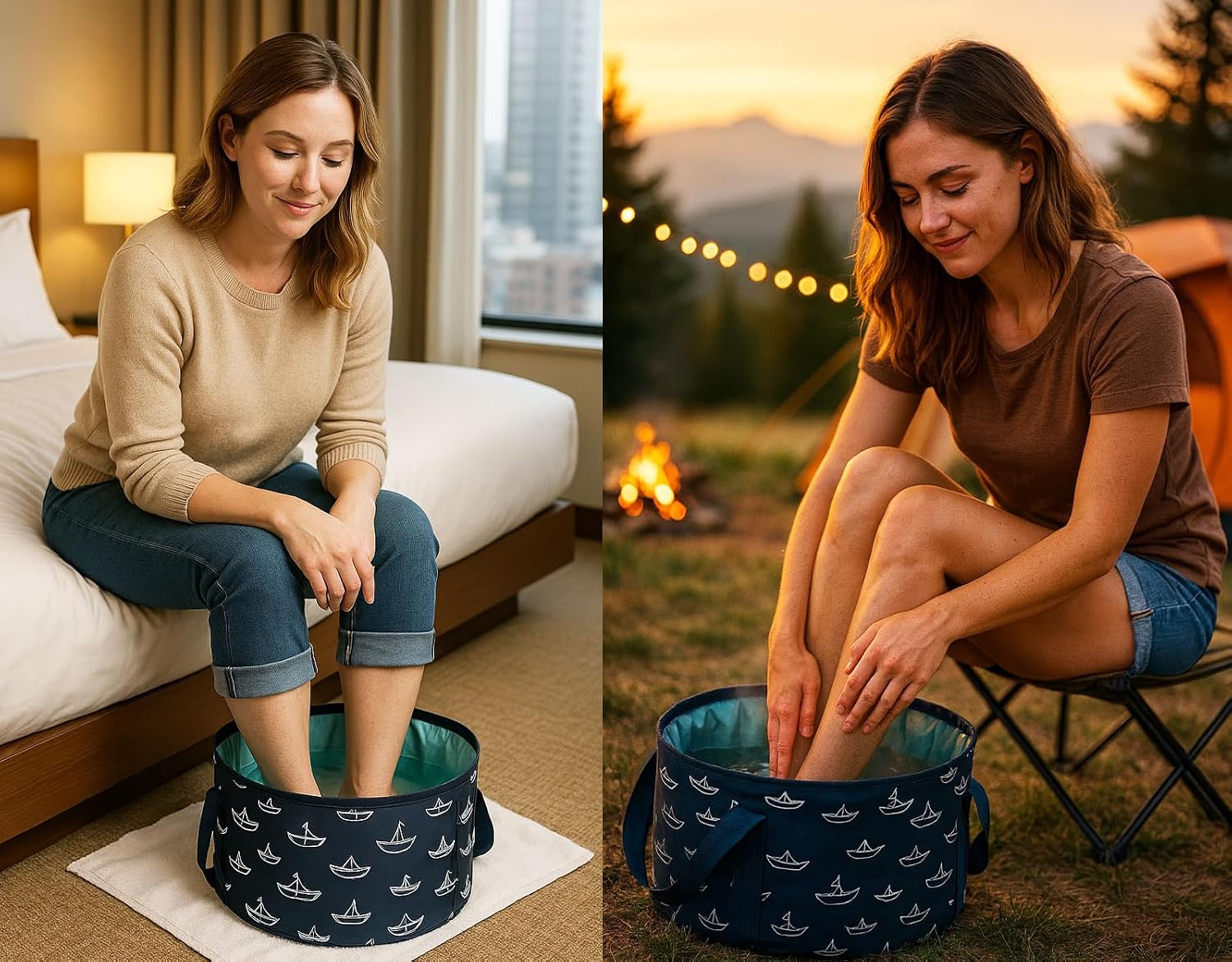 Collapsible Foot Soak Bucket 25L, Portable Foot Bath Basin, Foldable Travel Pedicure Tub, Double-Layer Leak-Resistant PEVA Liner, Reinforced Fabric, Hanging Loop(Blue)