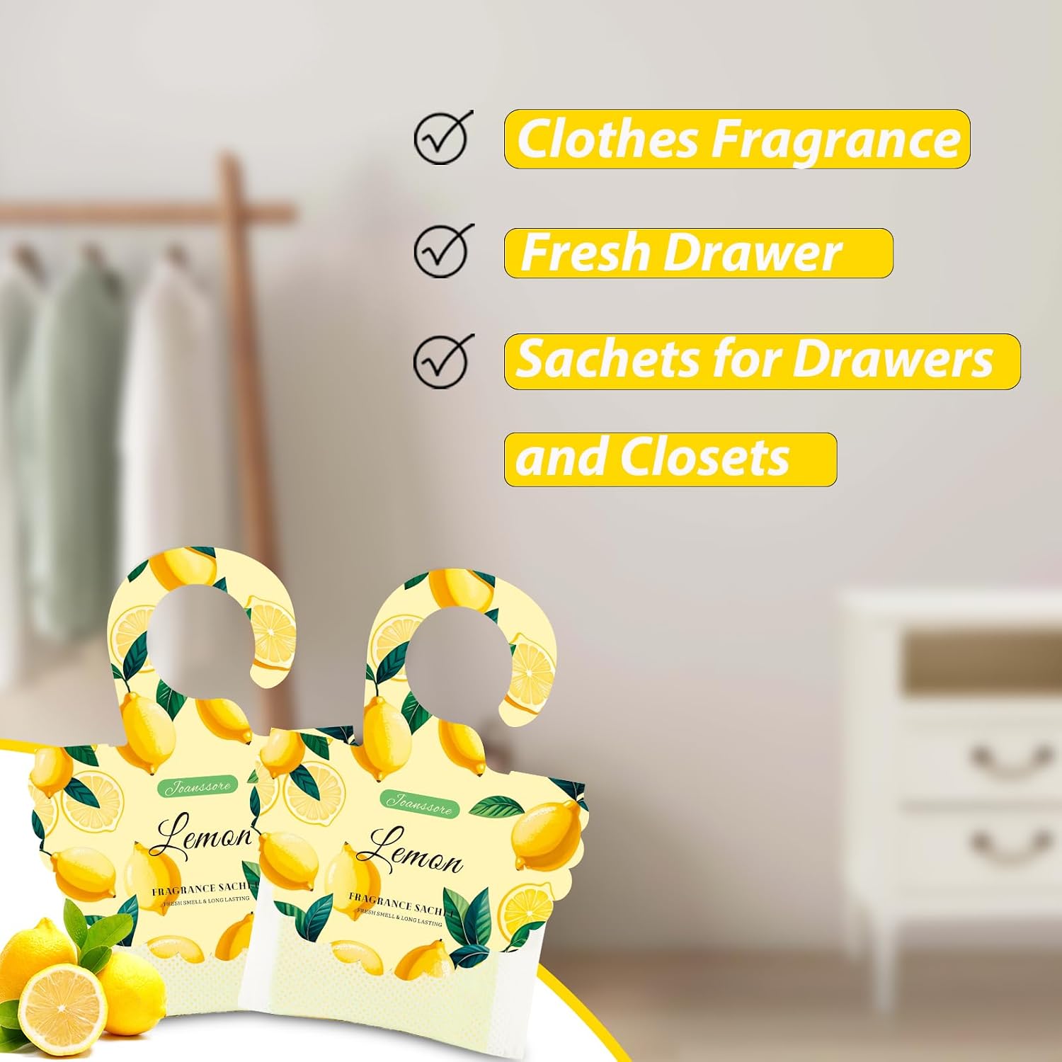 15 Packs Lemon Scented Sachets Bag for Drawers and Closets, Home Fragrance Sachet, Long-Lasting Hanging Closet Deodorizer Smell Goods for House