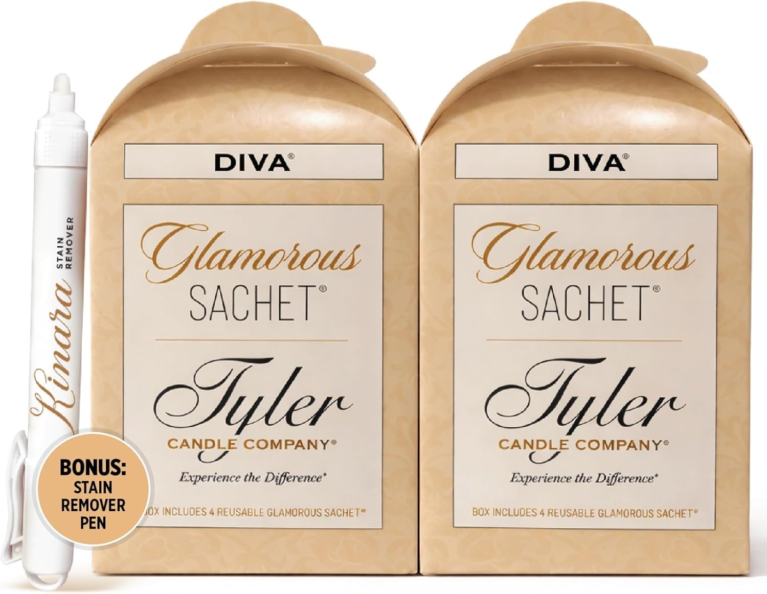 Tyler Diva Glamorous Sachet, Reusable Dryer Sheets, Luxury Home Fragrance Collection, 8 Count with Olivi Stain Remover Pen, 2 Pack Bundle