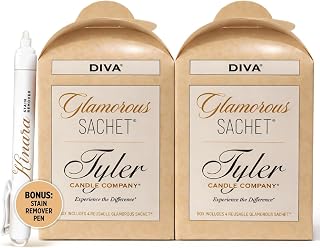 Tyler Diva Glamorous Sachet, Reusable Dryer Sheets, Luxury Home Fragrance Collection, 8 Count with Olivi Stain Remover Pen, 2 Pack Bundle
