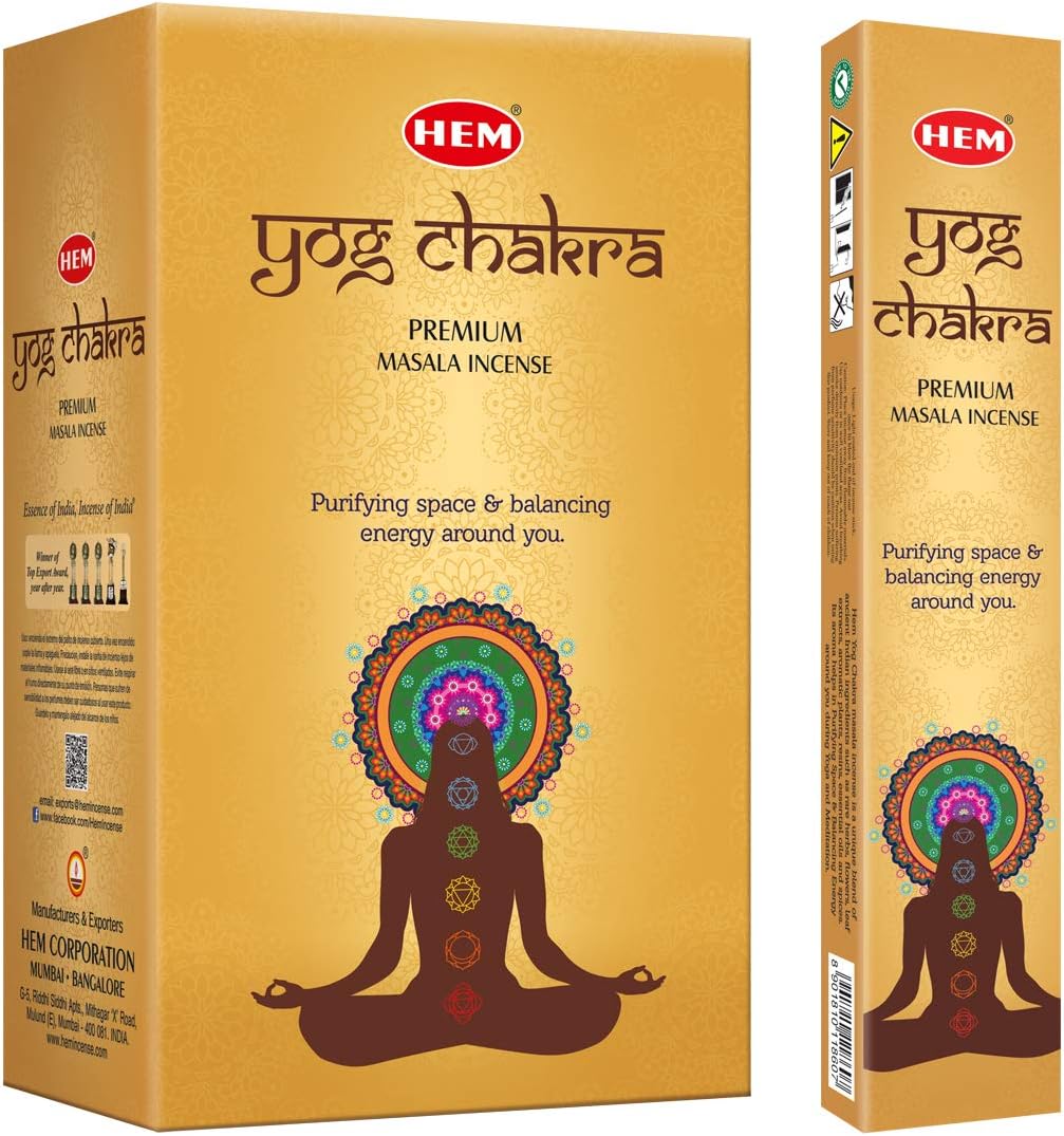 HEM Premium Yog Chakra Masala Incense Sticks | Natural Long Lasting Fragrance For Negativity & Energy Balance | Aromatherapy Incense For Removing Negativity & Cleansing | Gift Set - Pack of 12