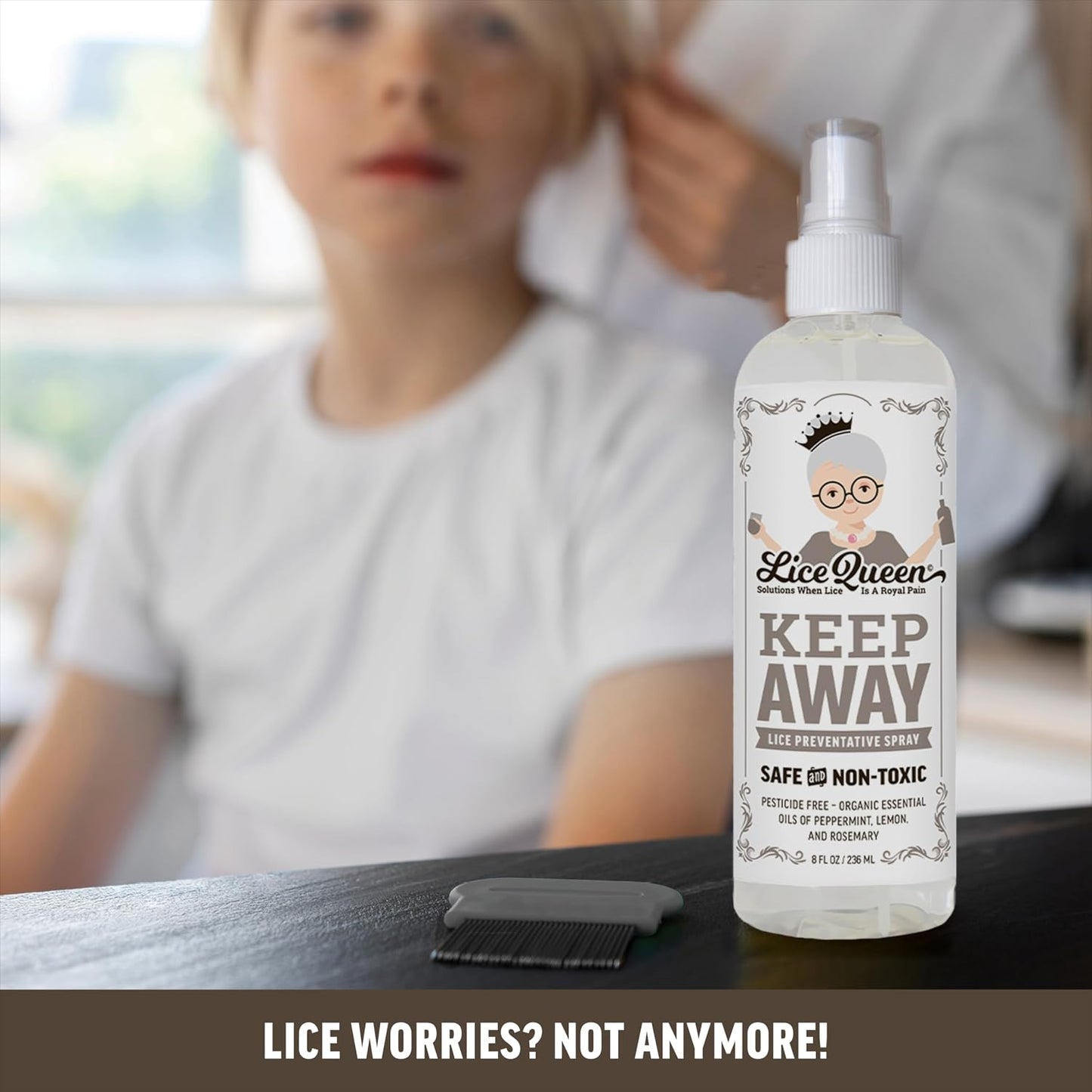 Keep Away Lice Preventative Spray for Hair, Bedding, Coats and Backpacks - Safe, Non-Toxic - Organic Essential Oils of Peppermint, Lemon and Rosemary - 8 fl oz - 2 Pack