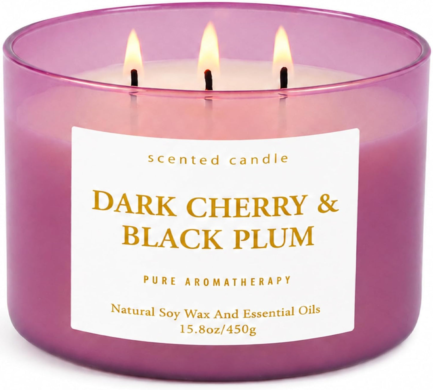 Dark Cherry Black Plum 3-Wick Soy Candle, 15.8 oz Scented Candle for Home | Black Cherry, Plum & Vanilla Notes, Aromatherapy, Highly Scented, Clean Burn, Summer & Fall candle, Gift for Women & Men
