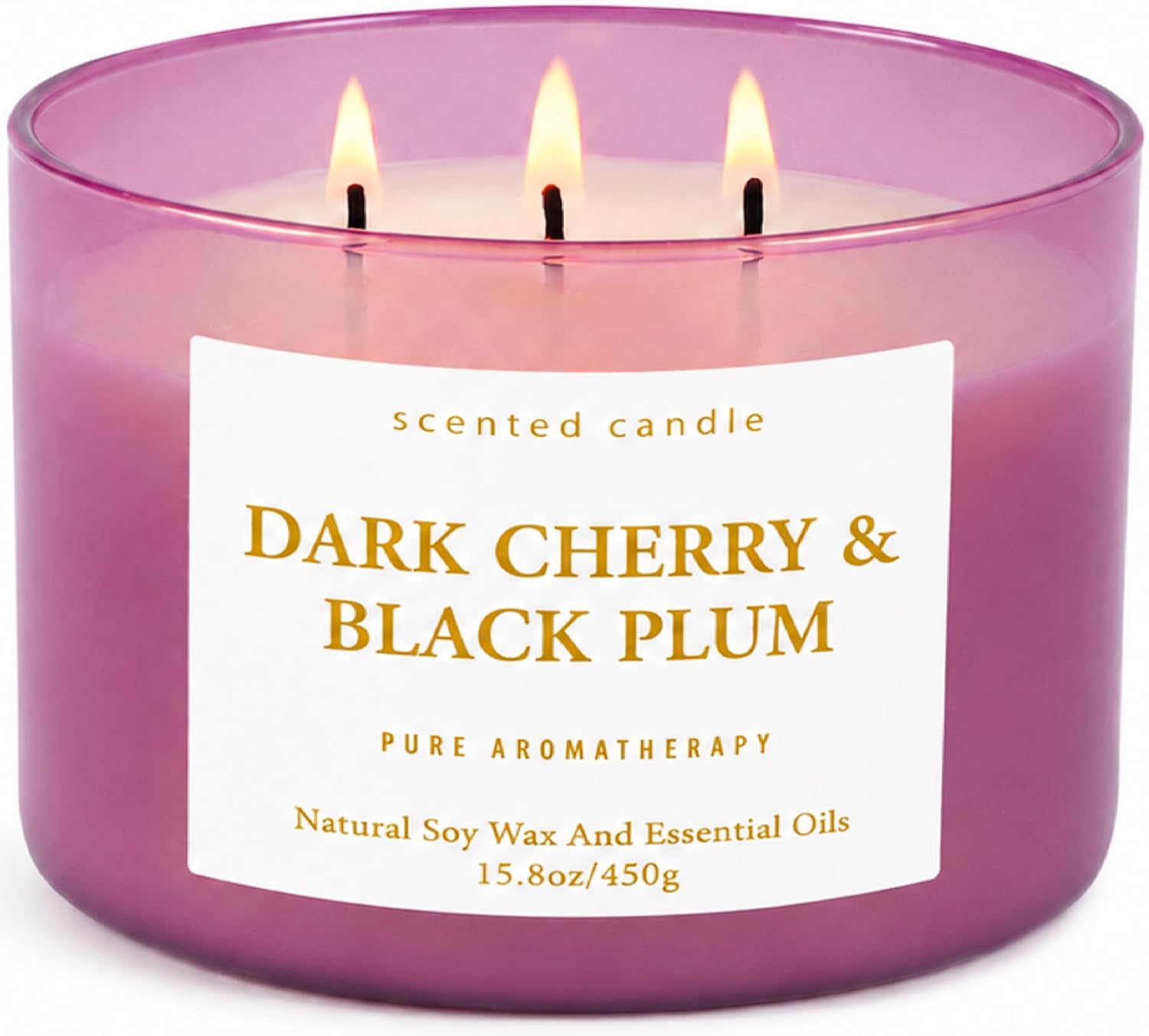 Dark Cherry Black Plum 3-Wick Soy Candle, 15.8 oz Scented Candle for Home | Black Cherry, Plum & Vanilla Notes, Aromatherapy, Highly Scented, Clean Burn, Summer & Fall candle, Gift for Women & Men