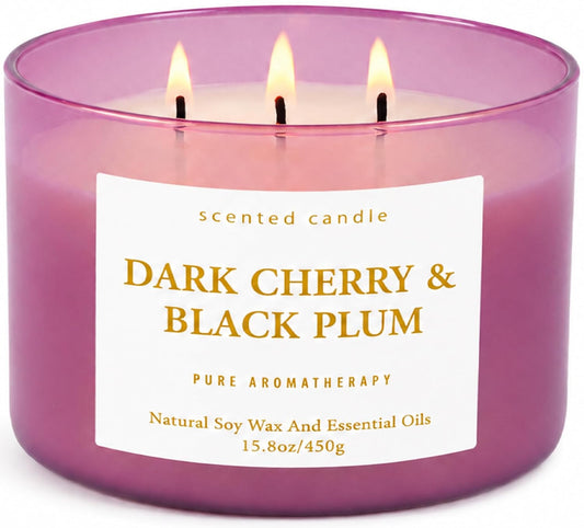 Dark Cherry Black Plum 3-Wick Soy Candle