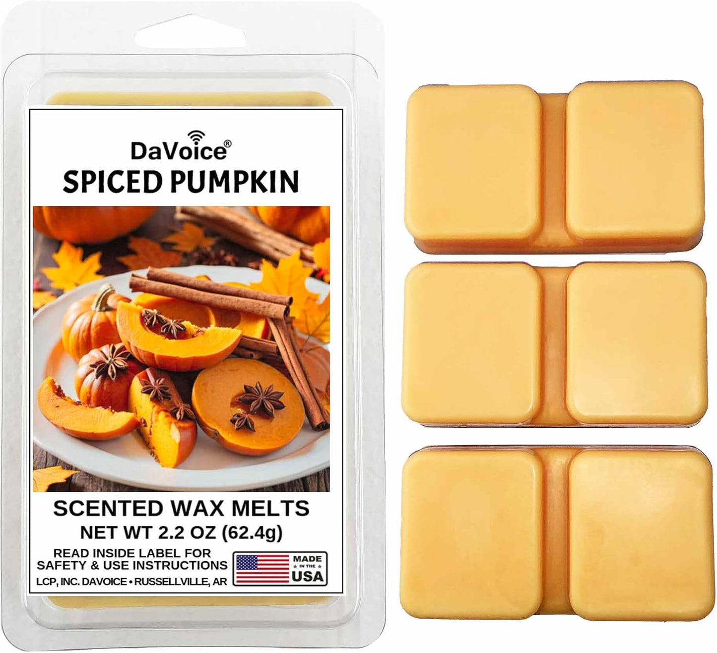 DaVoice Fall Wax Melts Wax Cubes Soy Wax Blend Melt - Spiced Pumpkin Wax Melts Fall Scents Long Lasting - Fall Scented Wax Melts (Pumpkin Spice Scent, 2.2 oz, 6 Cubes)