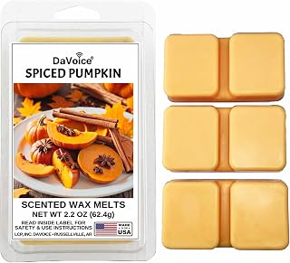 DaVoice Fall Wax Melts Wax Cubes Soy Wax Blend Melt - Spiced Pumpkin Wax Melts Fall Scents Long Lasting - Fall Scented Wax Melts (Pumpkin Spice Scent, 2.2 oz, 6 Cubes)