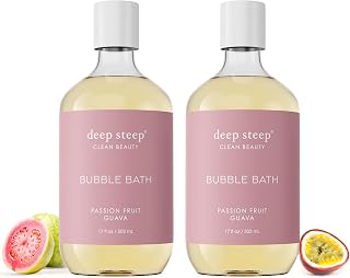 Deep Steep Bubble Bath, Passion Fruit Guava 17 oz (Pack of 2) – Hypoallergenic, Clinically Tested Soothing Soak with Shea Butter & Argan Oil – Sulfate-Free