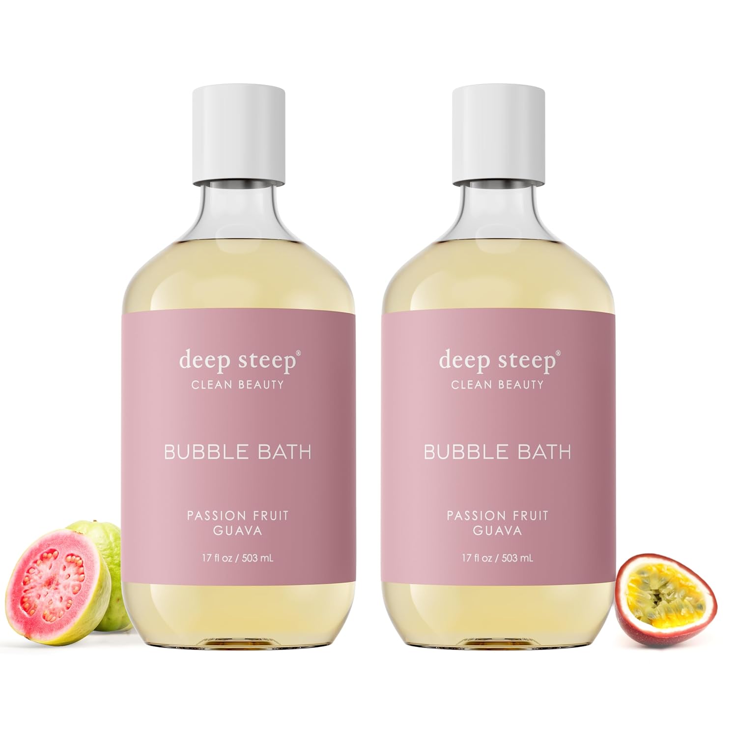 Deep Steep Bubble Bath, Passion Fruit Guava 17 oz (Pack of 2) – Hypoallergenic, Clinically Tested Soothing Soak with Shea Butter & Argan Oil – Sulfate-Free