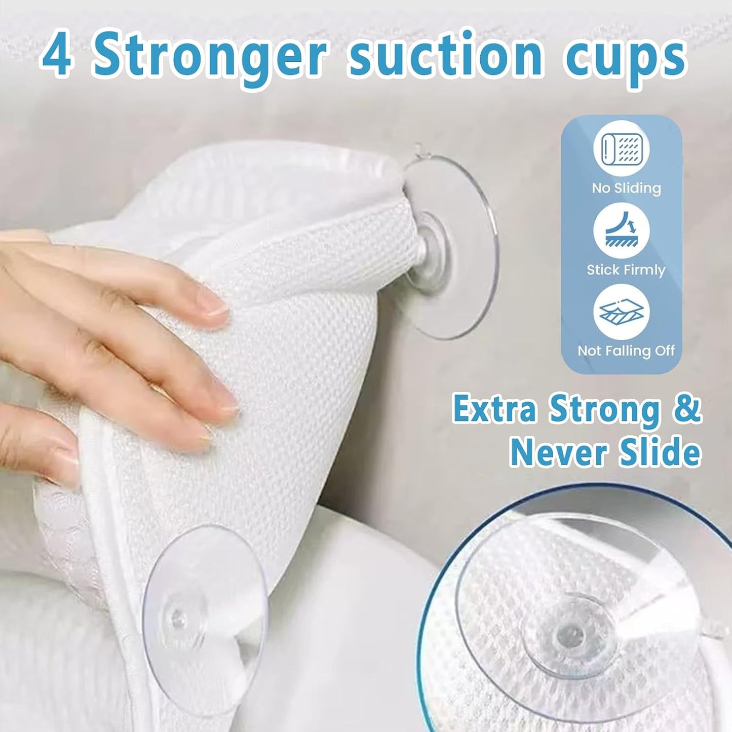 Luxury Bathtub Pillow, 4D Air Mesh Soft Bath Pillows for Tub, Ergonomic Neck & Back Support, Non-Slip Suction Cups Head Neck Support Hot Tub Pillow, Spa Bath Accessories Gift for Women White
