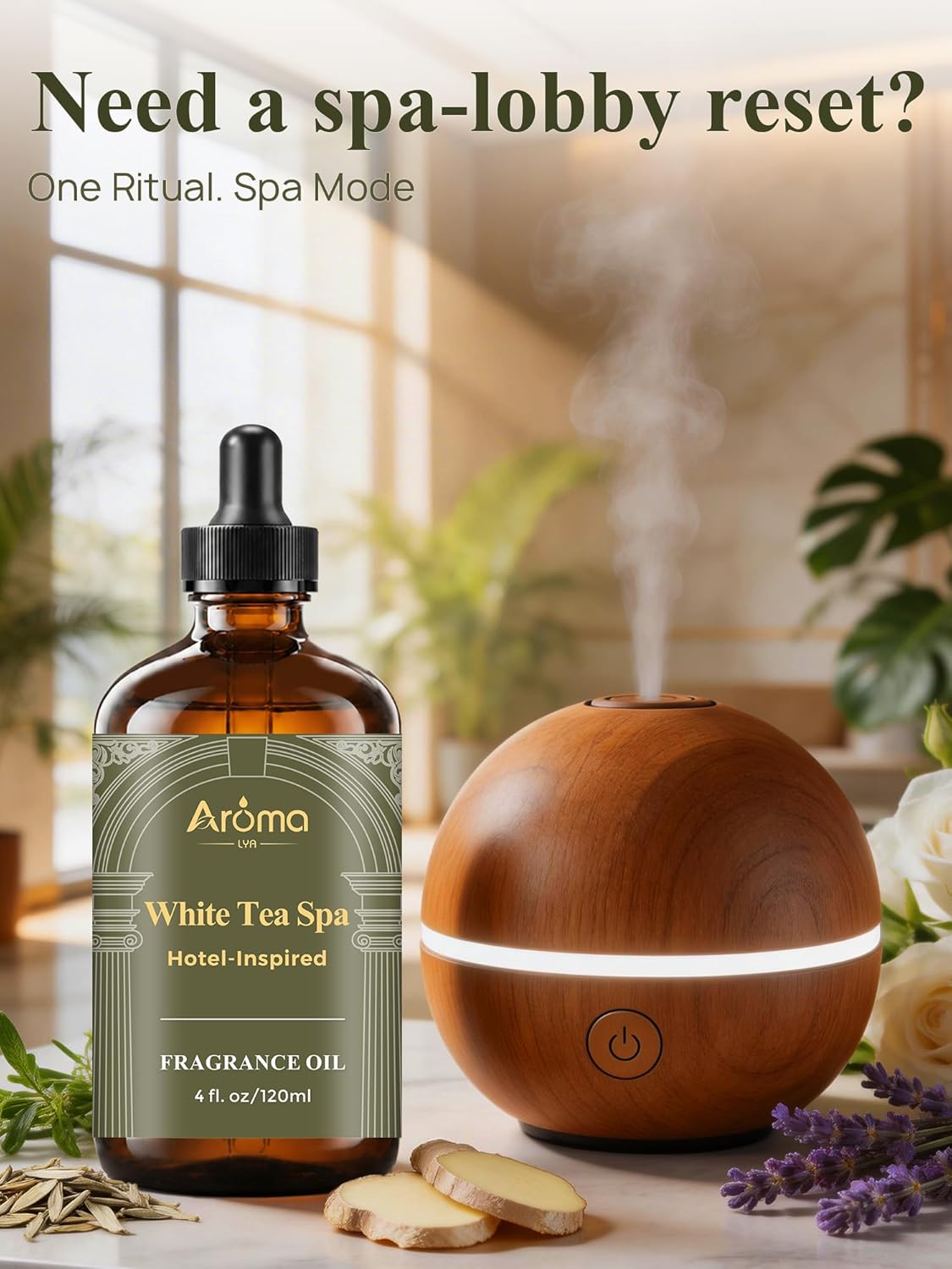 White Tea Spa — A Hotel-Inspired Diffuser Oil, Hotel Diffuser Oil for Diffuser for Home Fragrance Oil for Ultrasonic and Waterless Diffusers and Crafting