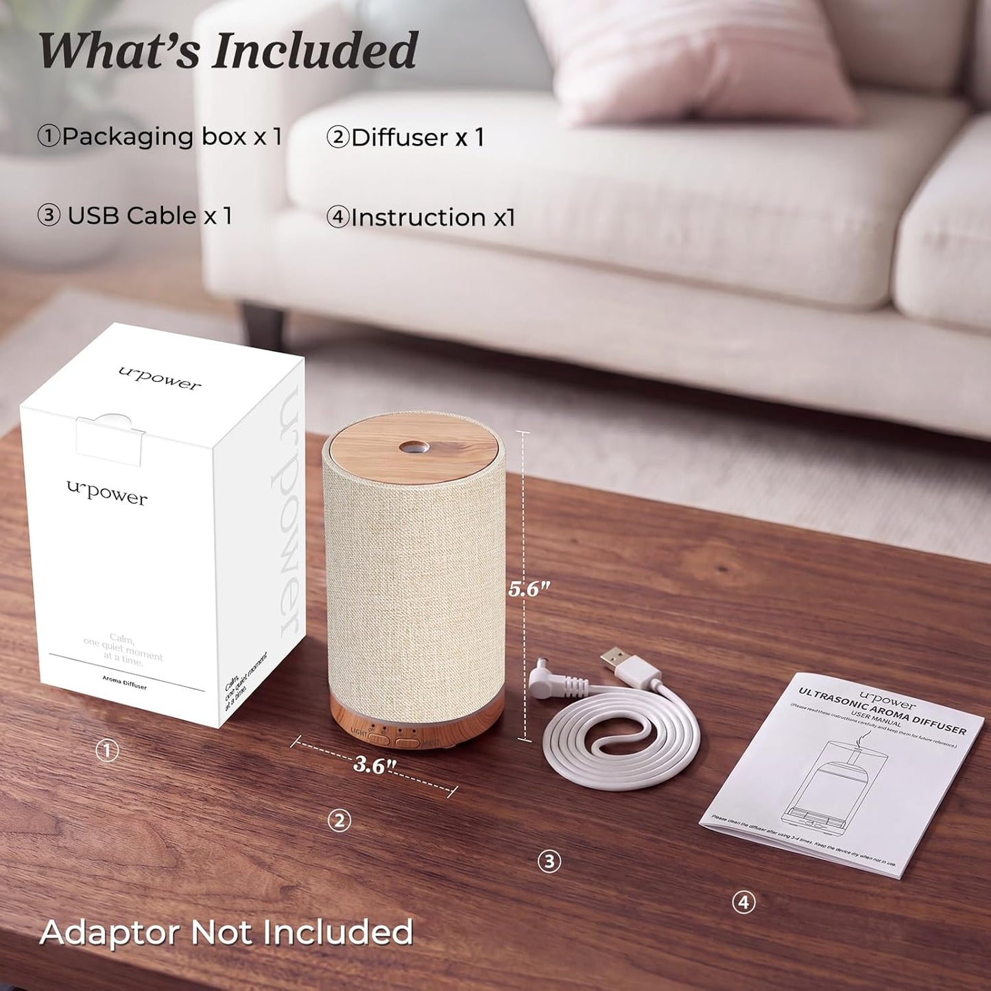 URPOWER 100ML Essential Oil Diffusers for Home with Linen Cover 7 Color Changing Lights, Timer & Auto-Off Scent Diffuser Oil Machine Humidifier Aromatherapy Air Diffusers for Bedroom, Office