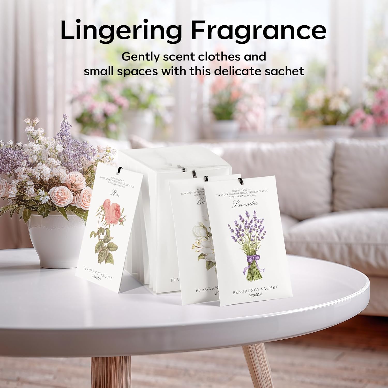 MYARO 12 Pack Assorted Floral Scented Sachets - Lavender, Rose, Jasmine, Ocean, Gardenia & Lily | Drawer, Closet & Car Air Freshener Bags | Multi-Scent Home Fragrance Gift Set