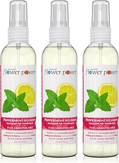 Natural Flower Power Air Freshener Spray - Odor Eliminator with Essential Oils for the Home, Car & Fabric - Cruelty Free & Vegan - Peppermint & Lemon - 3 x 4 oz