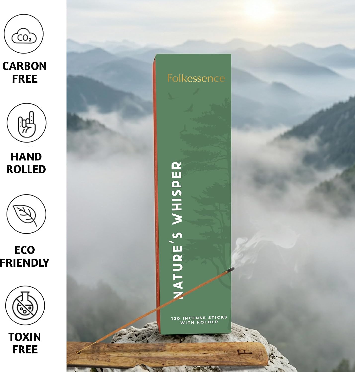 Folkessence Incense Sticks Set of 6 (120 Sticks) | Nature's Whisper Incense for Aromatherapy, Meditation & Home Fragrance | Long Burning, Non Toxic, no Charcoal | Sandalwood & Vanilla Scented