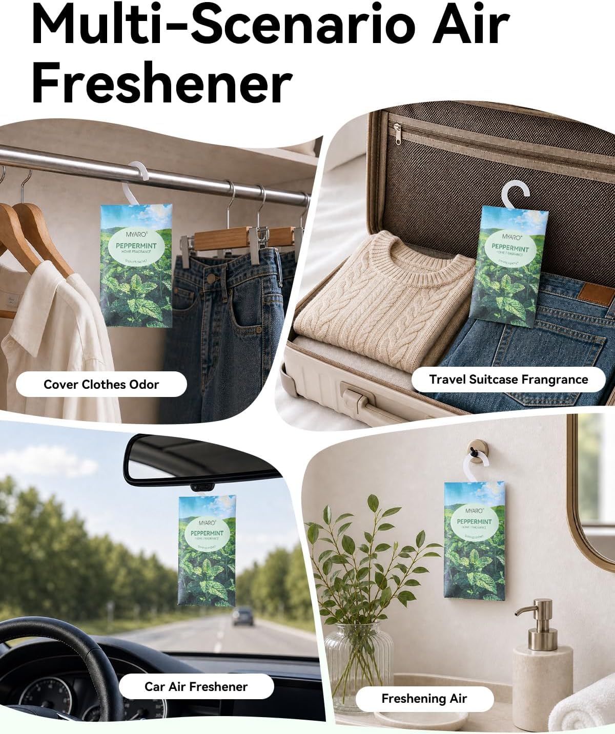MYARO Hanging Sachets Air Freshener for Home: 12 Packs Clean & Fresh Hanging Scented Sachet Bags for Closet, Clothes, Lingerie Drawer, Car, Bedroom, Laundry Fragrance Gift for New House (Mint)
