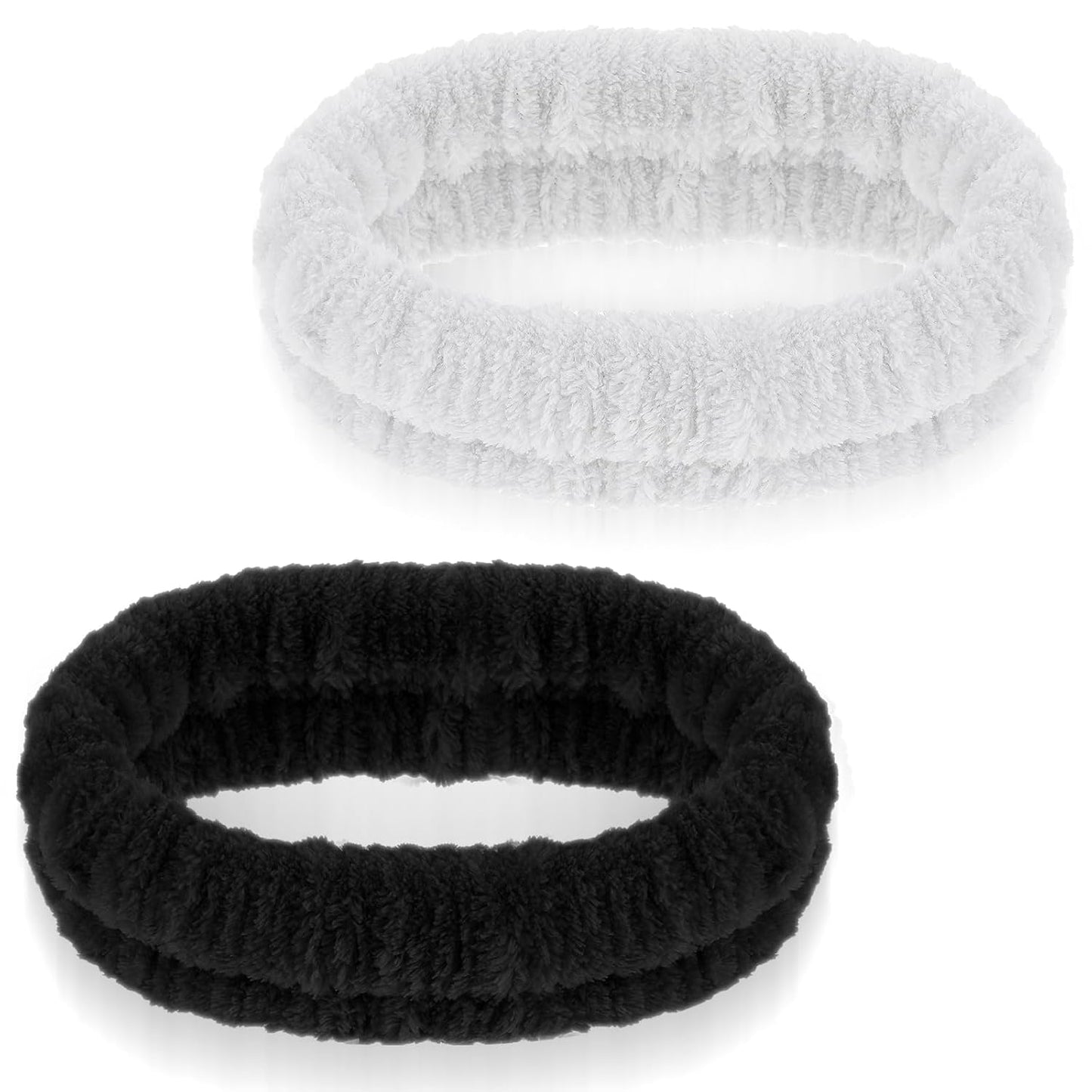 2Pcs Spa Headbands, Face Washing Headband Elastic Skincare Head Band Absorbent Quick-Drying Flannel Makeup Headband for Women Men Yoga, Sports, and Shower (Black, White)