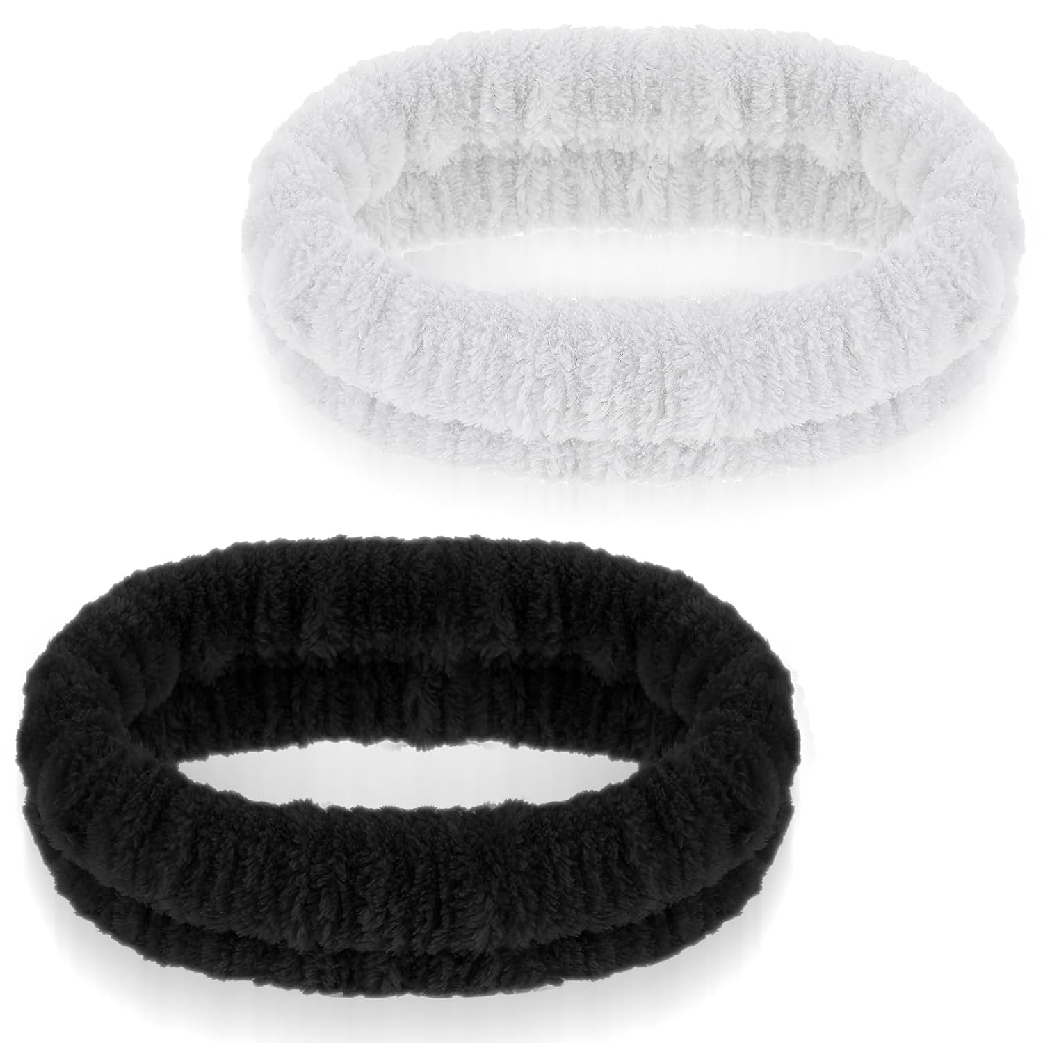 2Pcs Spa Headbands, Face Washing Headband Elastic Skincare Head Band Absorbent Quick-Drying Flannel Makeup Headband for Women Men Yoga, Sports, and Shower (Black, White)