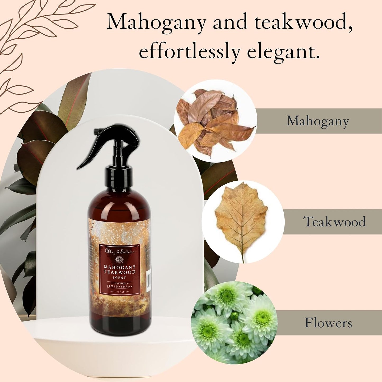Abbey & Sullivan Odor Eliminating and Refreshing Linen and Room Spray, Mahogany Teakwood Type, 16 oz