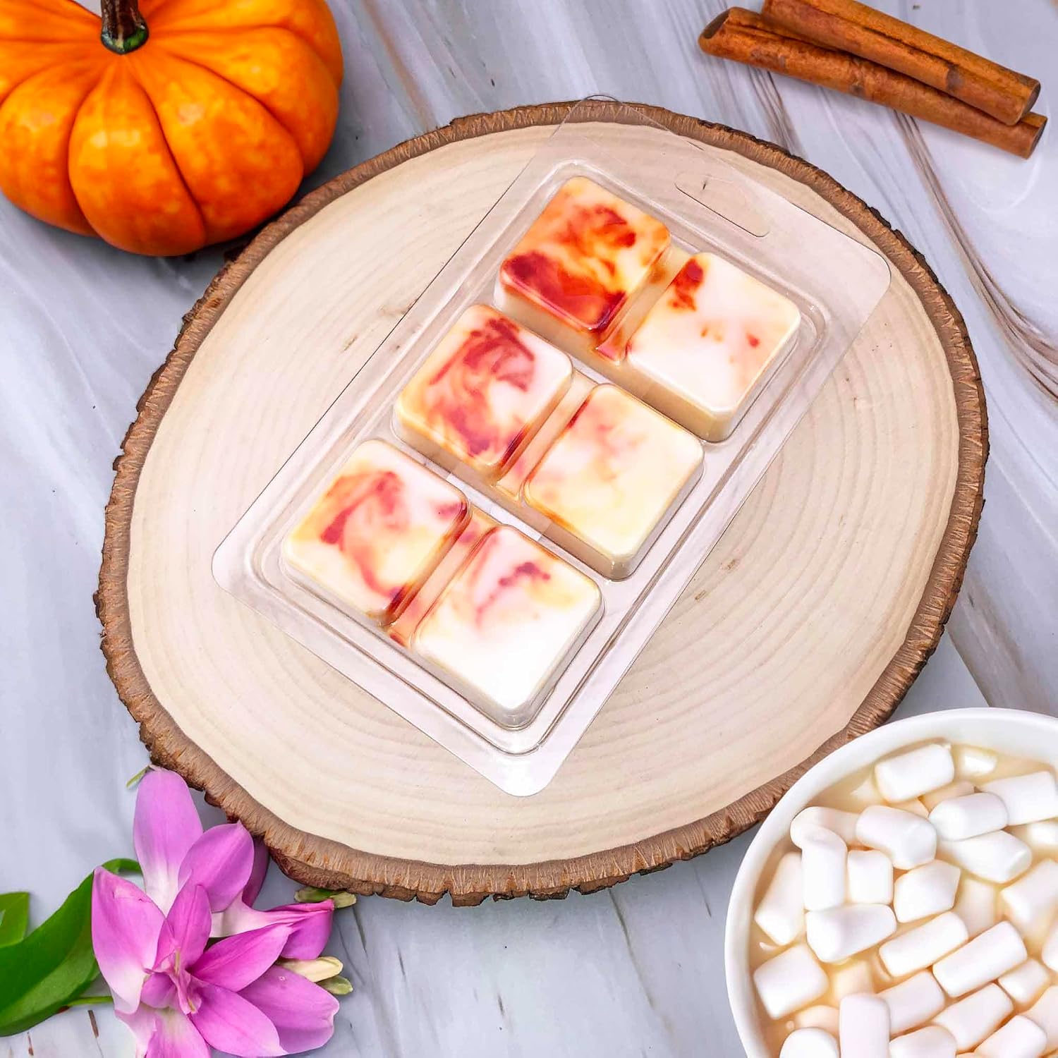 DaVoice Fall Wax Melts Wax Cubes Soy Wax Blend Melt - Pumpkin Wax Melts Vanilla Wax Melts Fall Scents Long Lasting - Fall Scented Wax Melts (Marshmallow Fall Medley, 2.2 oz, 6 Cubes)