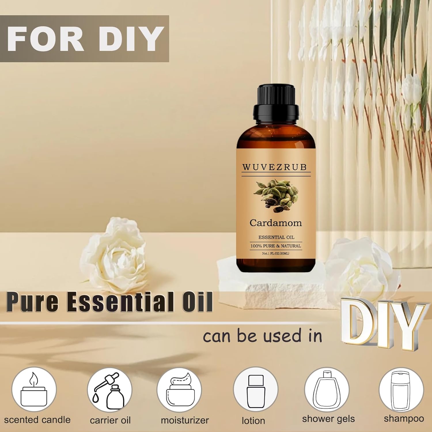 Cardamom Essential Oils, 30ML Pure and Natural Essential Oil for Aromatherapy Diffuser - Cardamom / 1 Fl Oz