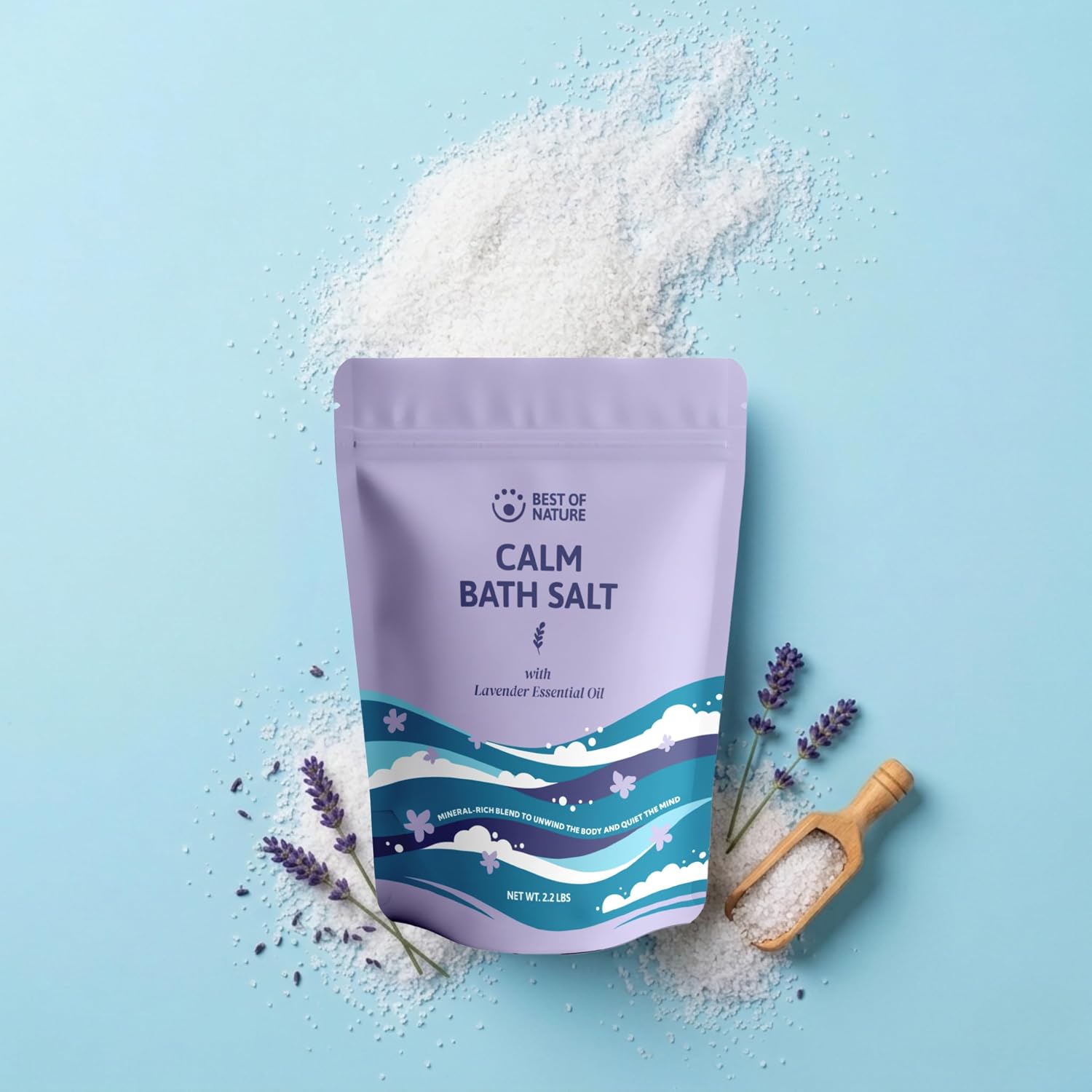 Best of Nature Calm Epsom Salt Bath Soak with Lavender Essential Oil, Mineral-Rich Bath Salts, Resealable Bag, 2.2 lb