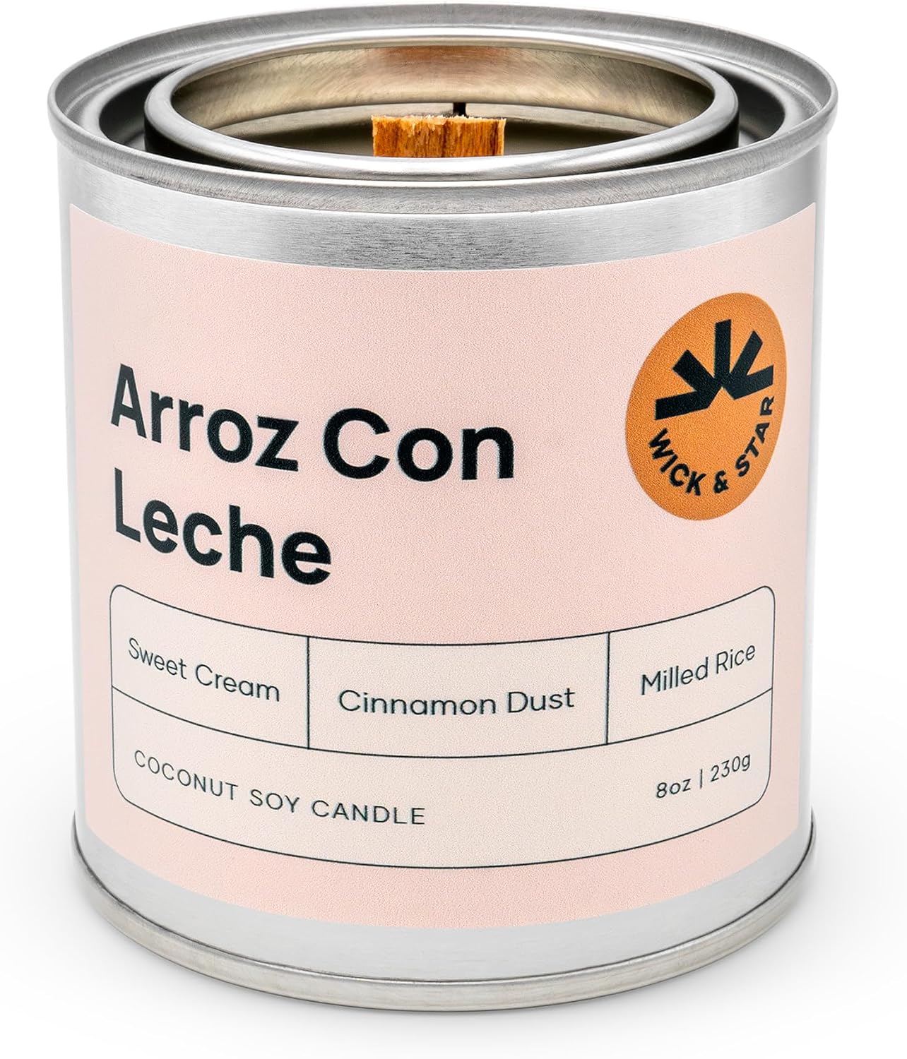 Vegan, Non-Toxic, Wood Wick, Natural Coconut Soy Wax Aromatherapy Candle, Clean Burning (Arroz con Leche)