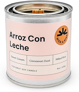 Vegan, Non-Toxic, Wood Wick, Natural Coconut Soy Wax Aromatherapy Candle, Clean Burning (Arroz con Leche)