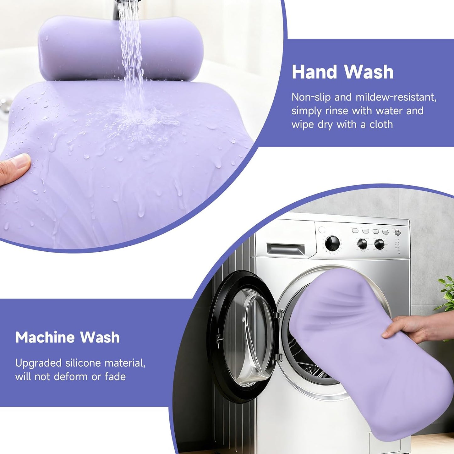 Silicone Bath Pillow, Upgraded Bath Pillows for Tub, Adjustable Height Bathtub Pillow for Head and Neck, 4D Luxury Tub Pillow Skin-Friendly Large Suction Cups Stability, Spa Relaxation-Purple