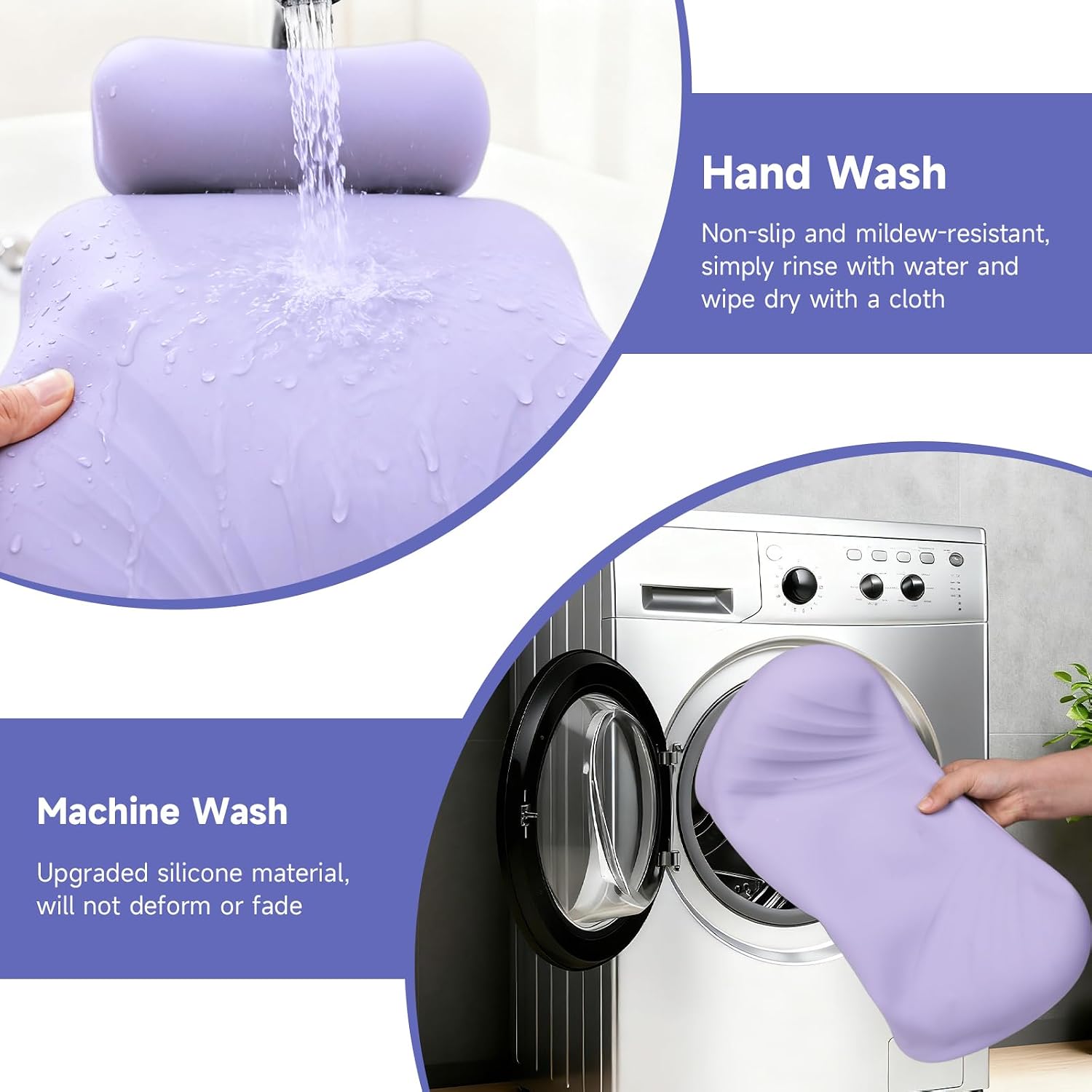 Silicone Bath Pillow, Upgraded Bath Pillows for Tub, Adjustable Height Bathtub Pillow for Head and Neck, 4D Luxury Tub Pillow Skin-Friendly Large Suction Cups Stability, Spa Relaxation-Purple