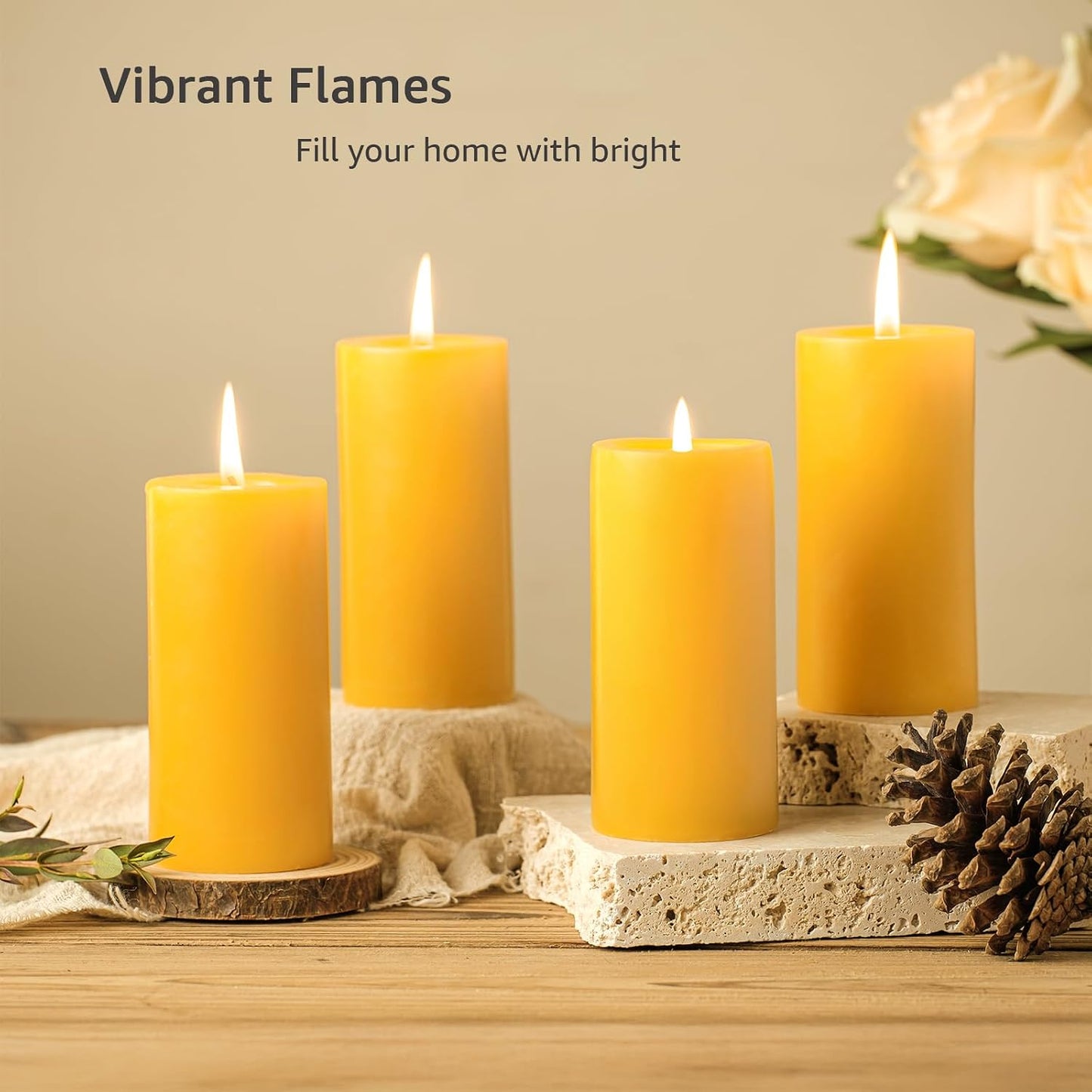 Natural Organic Beeswax Pillar Candles 2x4 Inch Bulk, 100% Pure Bees Wax Candles for Home, 140 Hour Long Burning, Dripless Smokeless Non Toxic Candle for Emergency Parties Meditation Prayer(4 Pack)