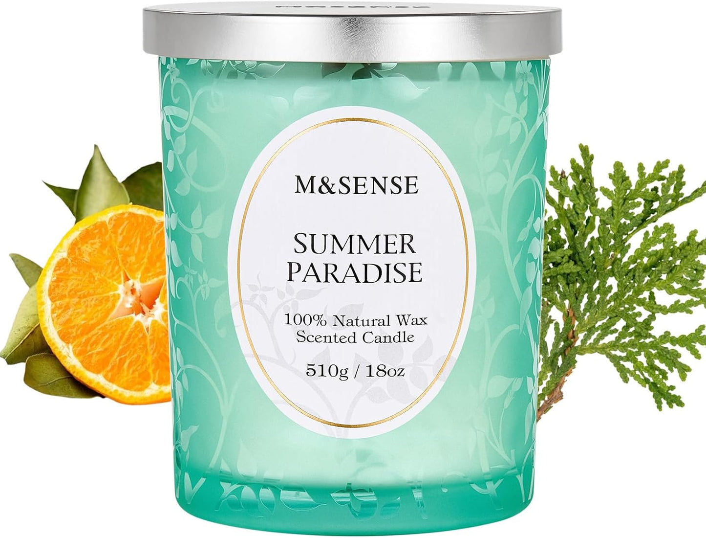 M&SENSE Summer Paradise Scented Candle | Cracking Wooden Wick, Soy Wax, 18oz, 100 Hours Long Lasting, Non-Toxic Aromatherapy