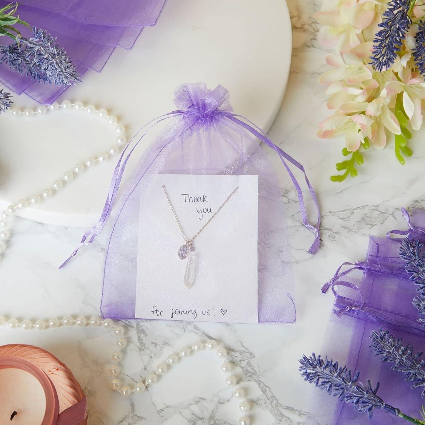 100 Piece Gift Organza Bags Lilac Drawstring 4x6 inch for Baby Shower,Christmas,Wedding,Party Favors,Bridal Shower,Birthday,Sheer Fabric Mesh Clear Wrap Sachet for Jewelry,Candy,Dried Lavender Flowers