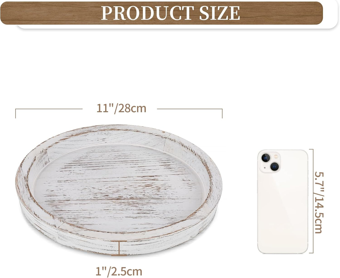 Hanobe Candle Plate Holder Tray: Round Wood Decorative Candle Plate - Rustic Farmhouse CoffeeTable Decor - Tealight Pillar Trays for Home Decor (White Rustic)