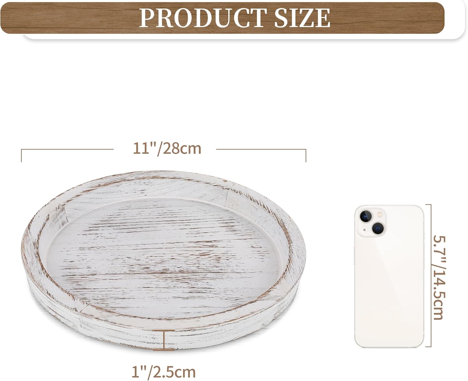 Hanobe Candle Plate Holder Tray: Round Wood Decorative Candle Plate - Rustic Farmhouse CoffeeTable Decor - Tealight Pillar Trays for Home Decor (White Rustic)