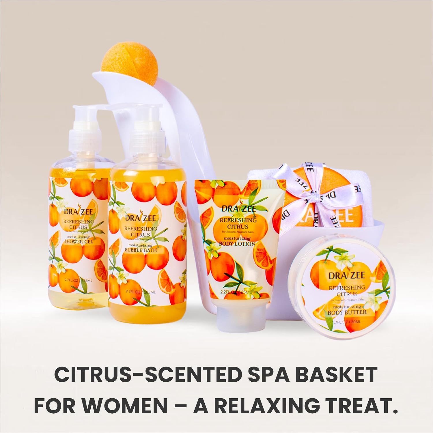 Draizee Heel Shoe Spa Gift Basket for Women, 8 Pc Citrus Scented | Gift Set, Luxury Self Care Kit for Mom, Relaxing Bath and Body Set, Home Spa Gifts for Her