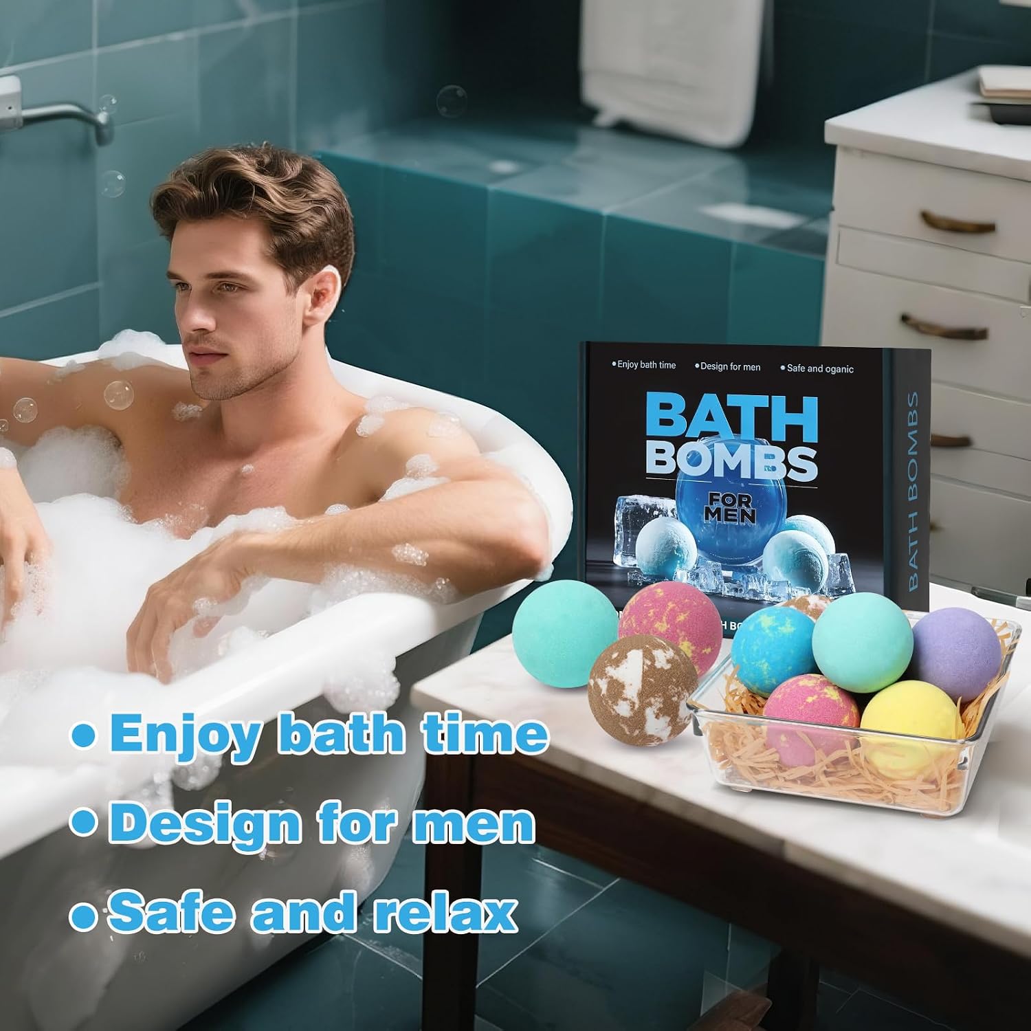Bath Bombs for Men and Women, Gifts Set for Women & Men with Strong Scented Handmade Organic Bath Bombs Set, Natural Essential Oils, 8 Pack Relaxing Gifts, Mother's Day Birthday Gifts