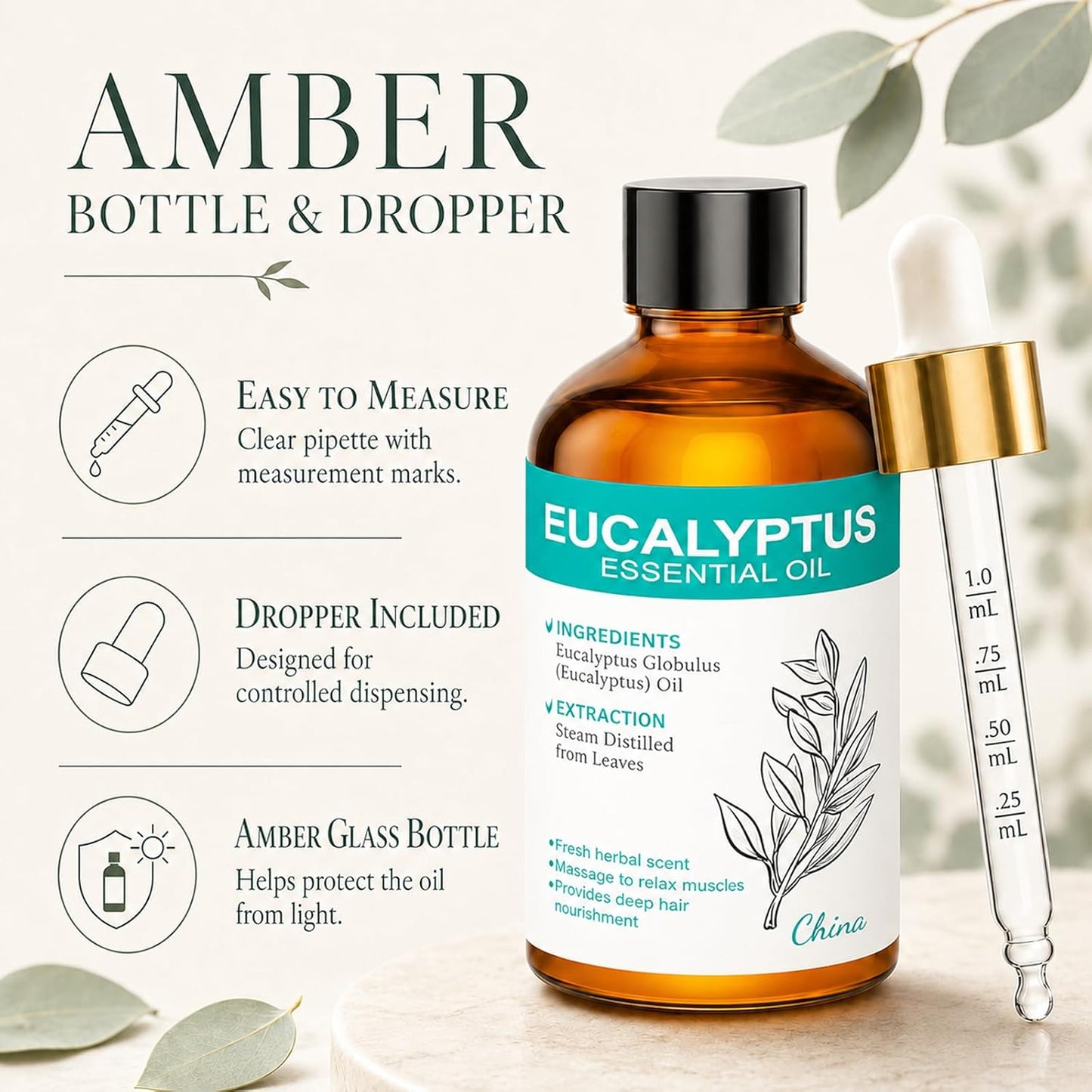 Eucalyptus Essential Oil 3.38 fl oz (100ml), Natural Eucalyptus Oil for Diffuser, Aromatherapy, Home Fragrance, Candle & Soap Making, DIY Projects