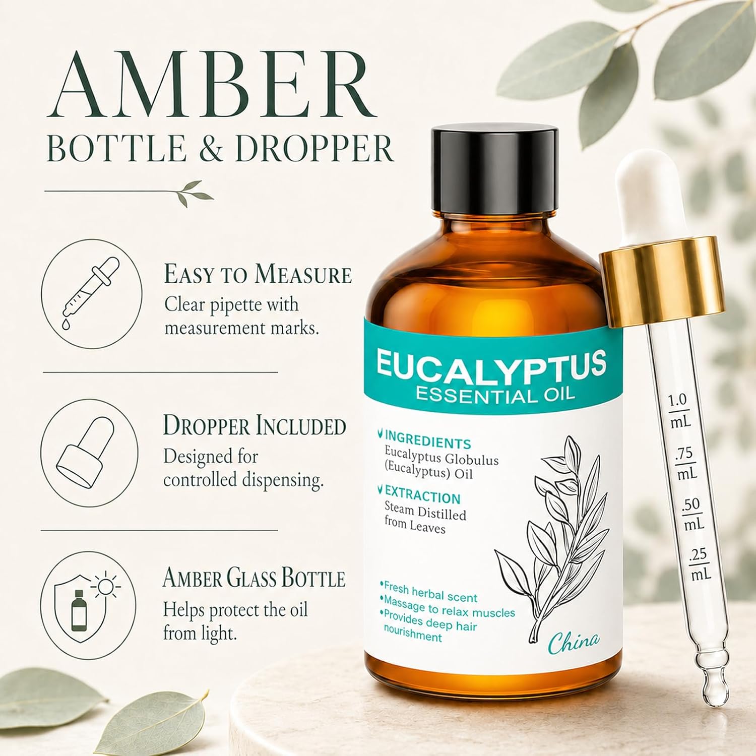 Eucalyptus Essential Oil 3.38 fl oz (100ml), Natural Eucalyptus Oil for Diffuser, Aromatherapy, Home Fragrance, Candle & Soap Making, DIY Projects