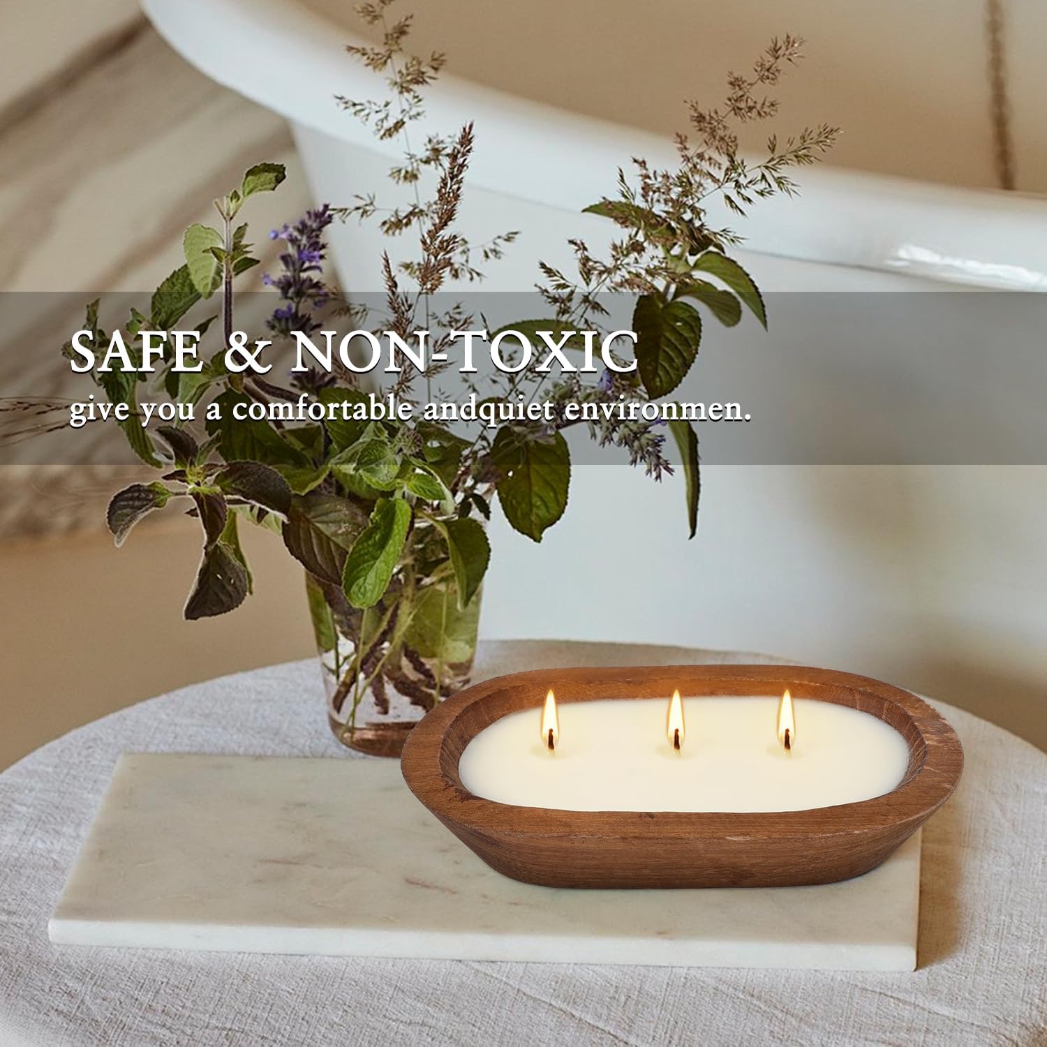 Citronella Scented 3-Wick Candle (8oz) Oval Wood Bowl Candle, Clean Burning & Smokeless, Decorative Soy Blend Candle for Home, Patio, Garden, Summer Gift.