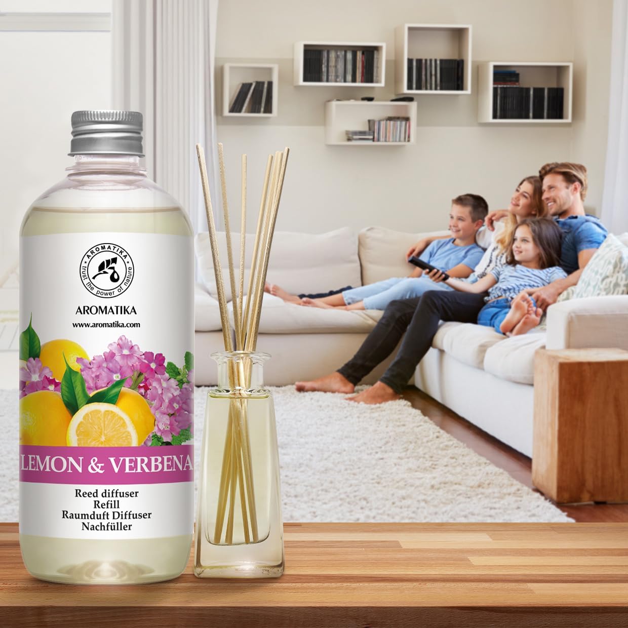 Reed Diffuser Refill Lemon & Verbena 17 Fl Oz - Home Fragrance - Air Freshener - Room Freshener - Relaxation Fragrance - Scented Diffusers - Citrus Scent - Aromatherapy